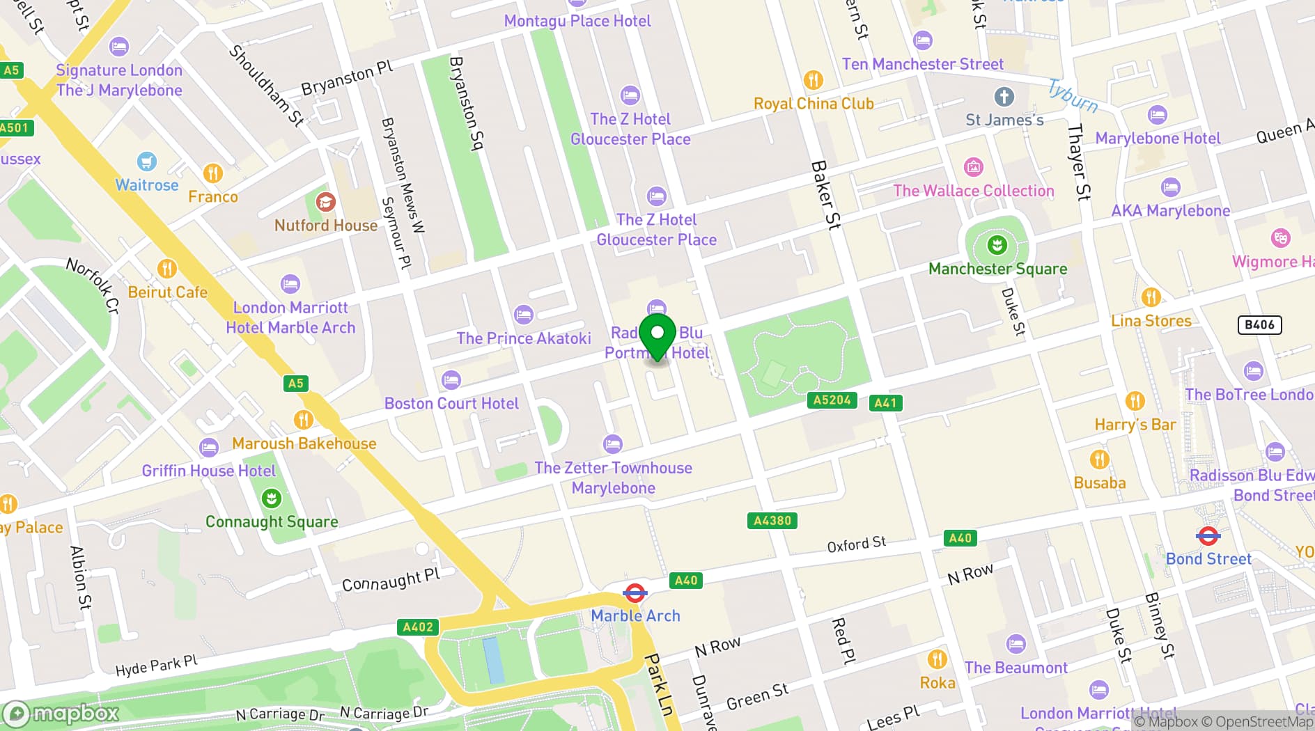 Map showing Nobu Hotel Portman Square