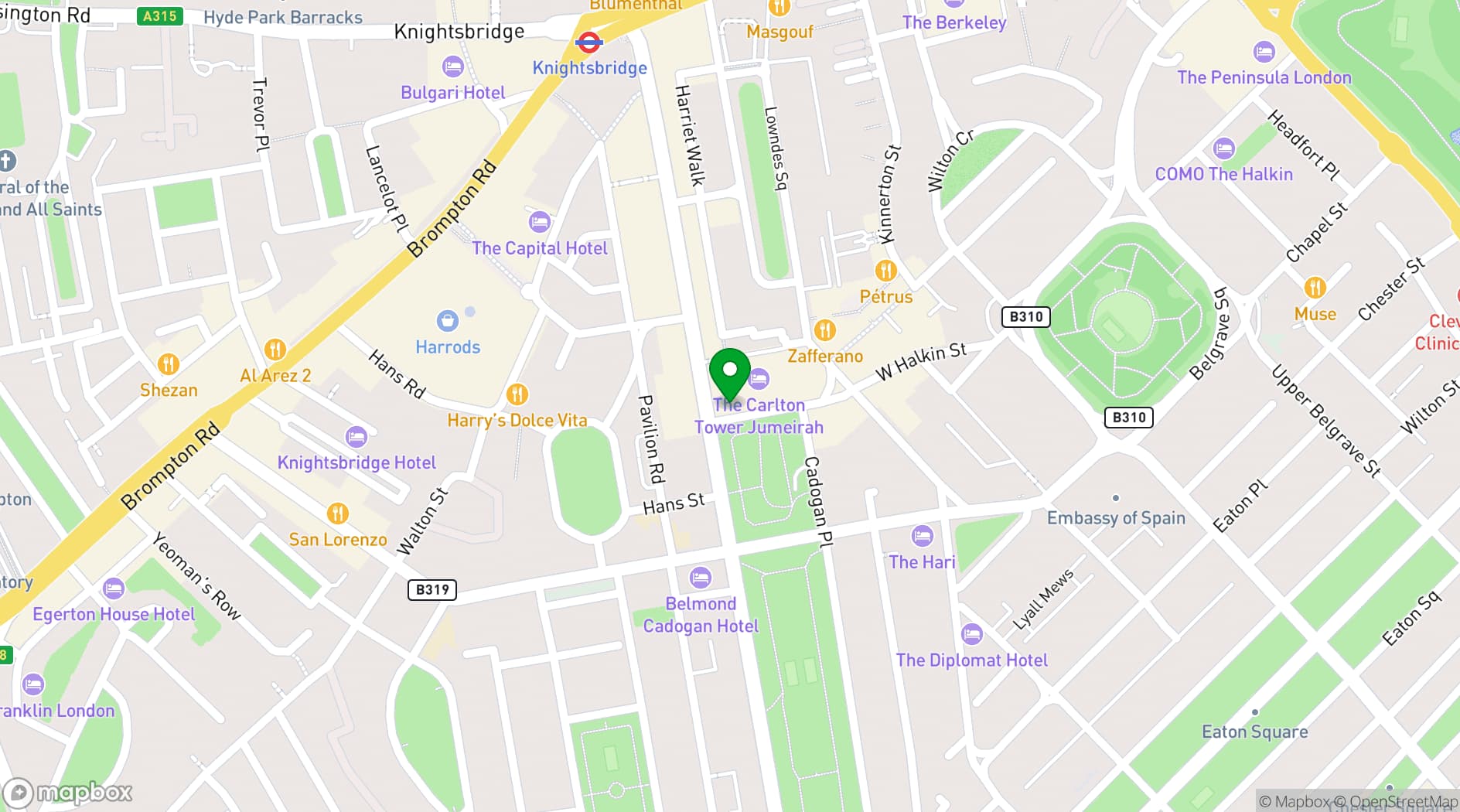 Map showing Jumeirah Carlton Tower