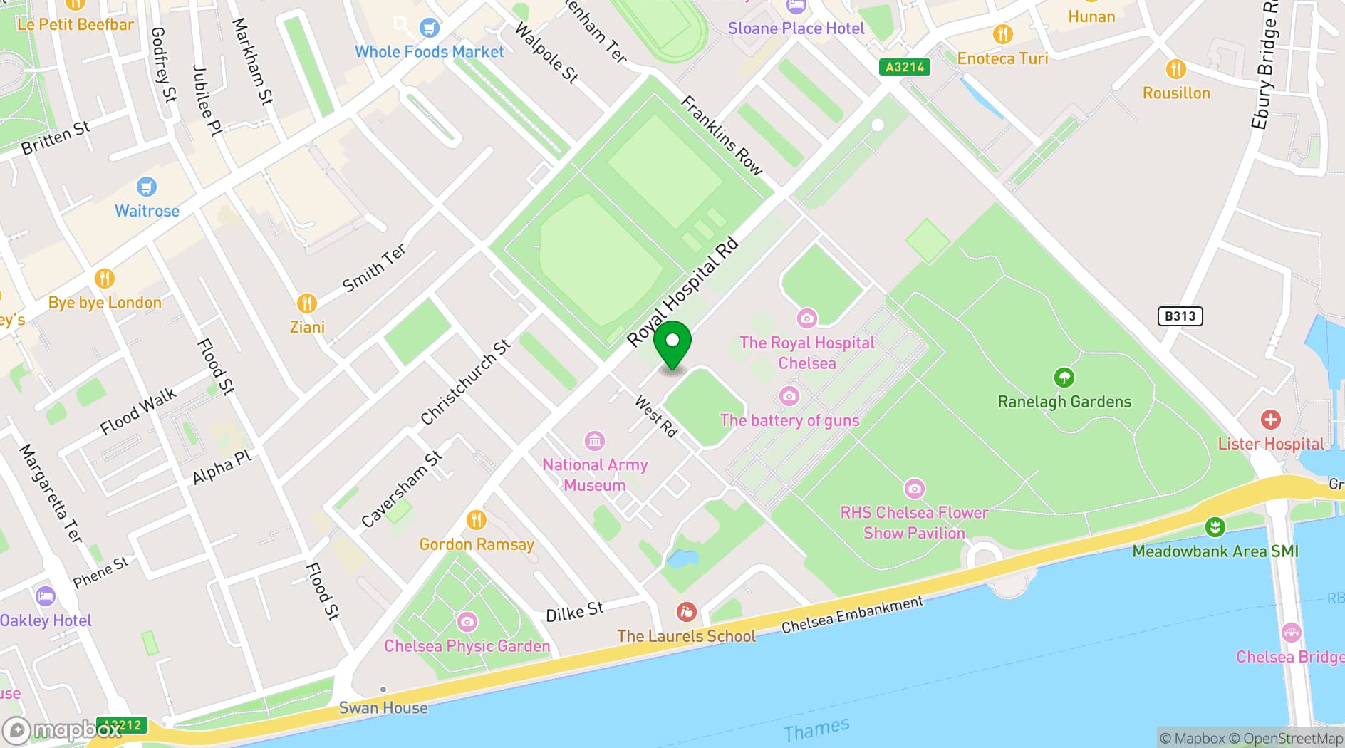 Map showing Royal Hospital Chelsea
