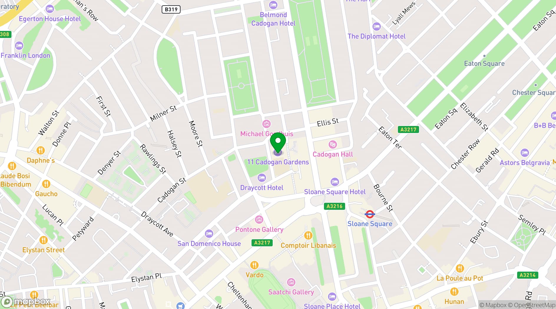 Map showing 11 Cadogan Gardens