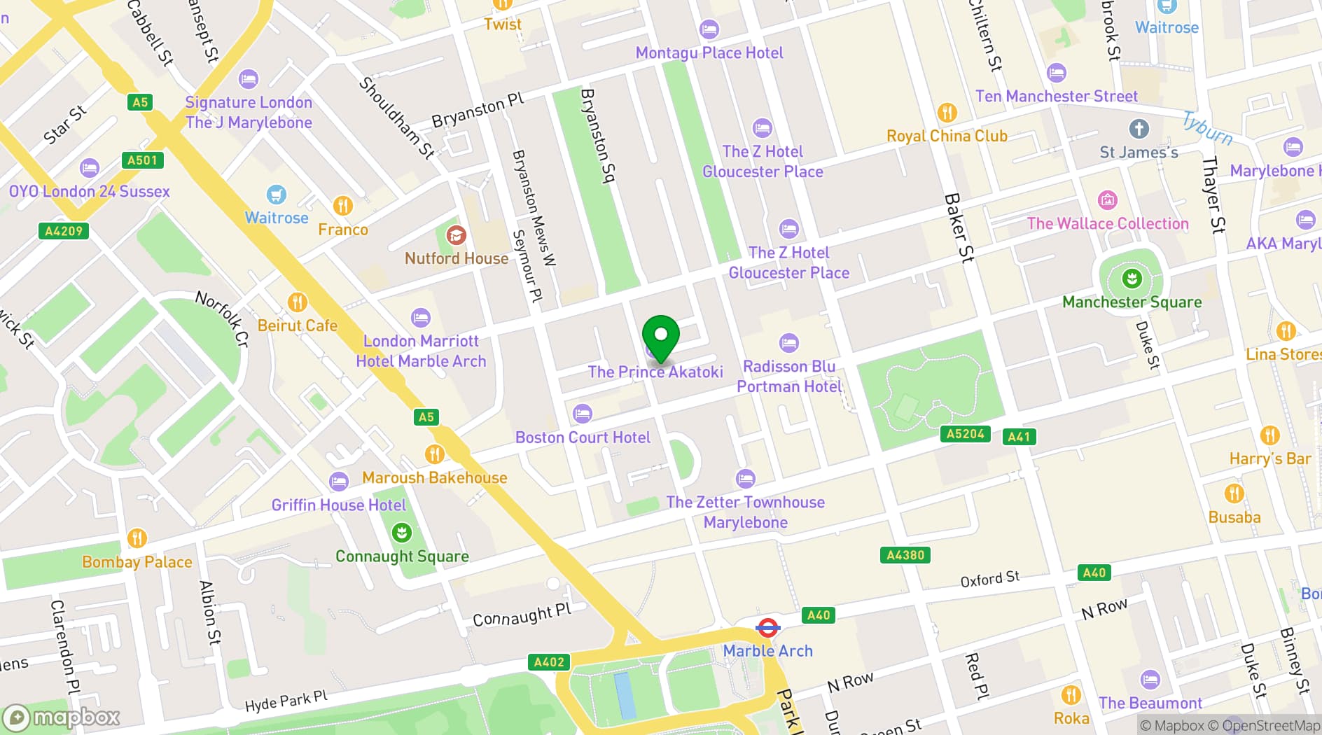 Map showing The Prince Akatoki London