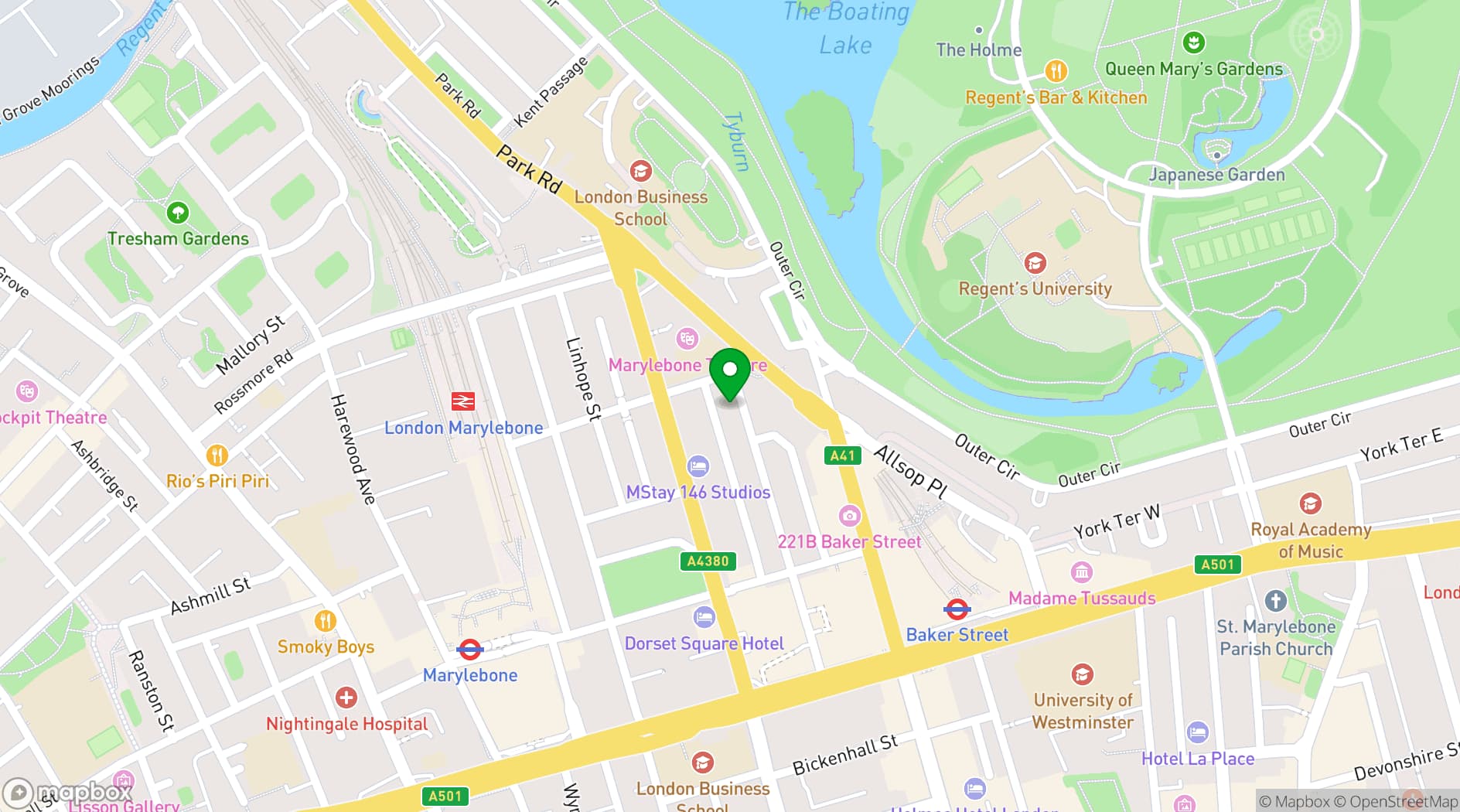 Map showing St Cyprian's Clarence Gate