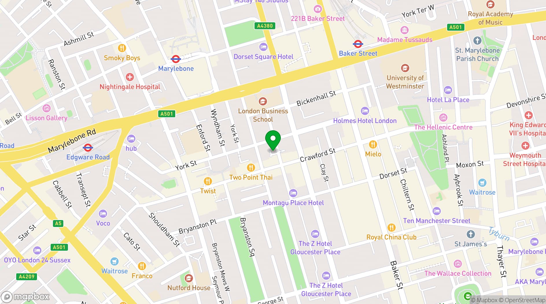 Map showing Potato Art Studio Marylebone