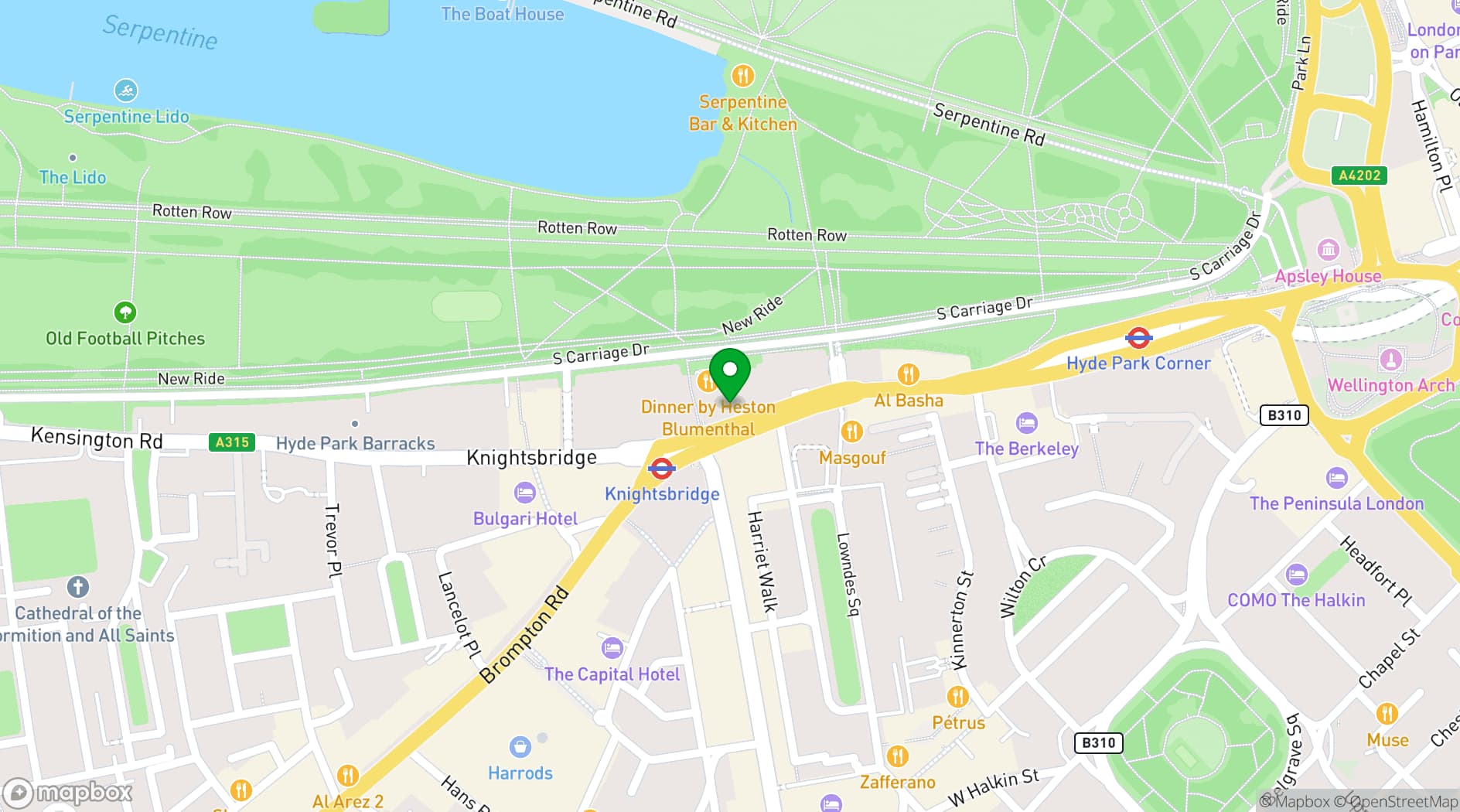Map showing Mandarin Oriental Hyde Park, London