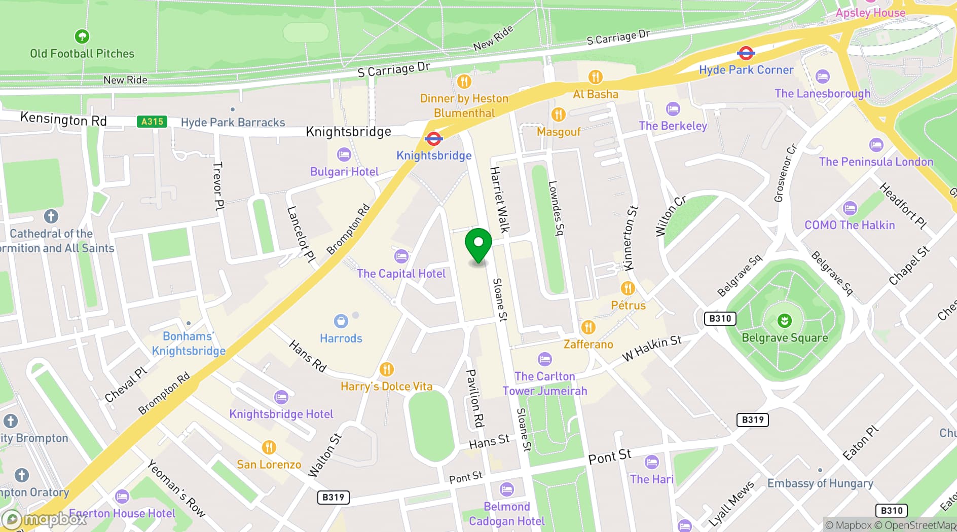 Map showing Millennium Hotel London Knightsbridge