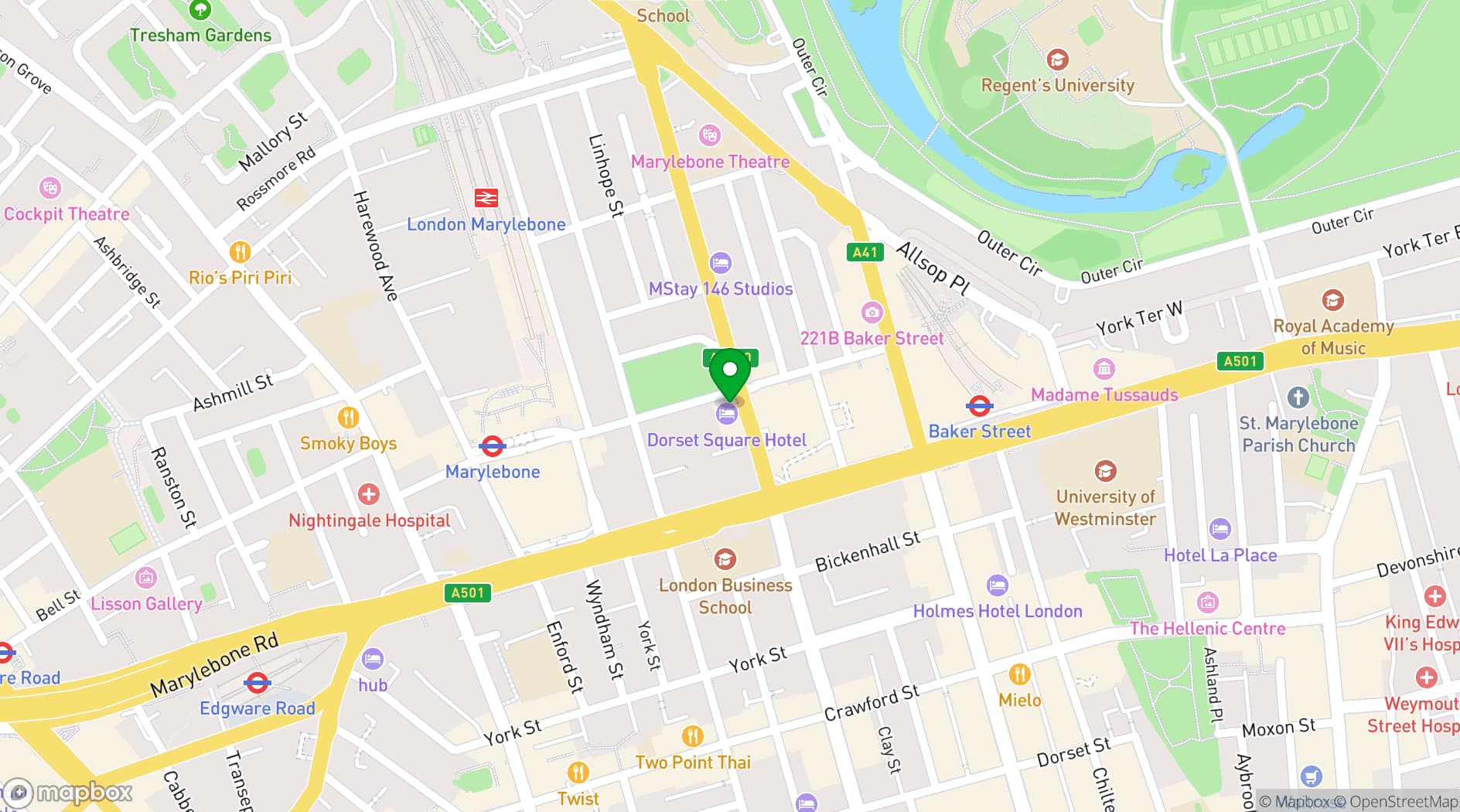 Map showing Dorset Square Hotel