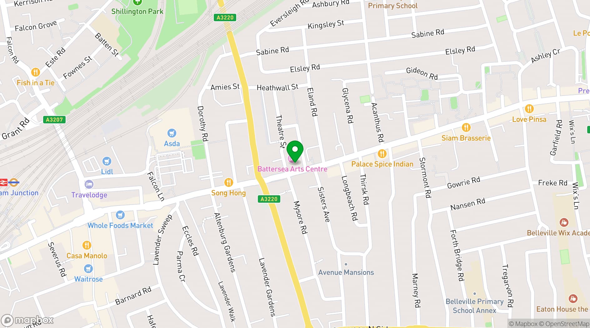 Map showing Battersea Arts Centre