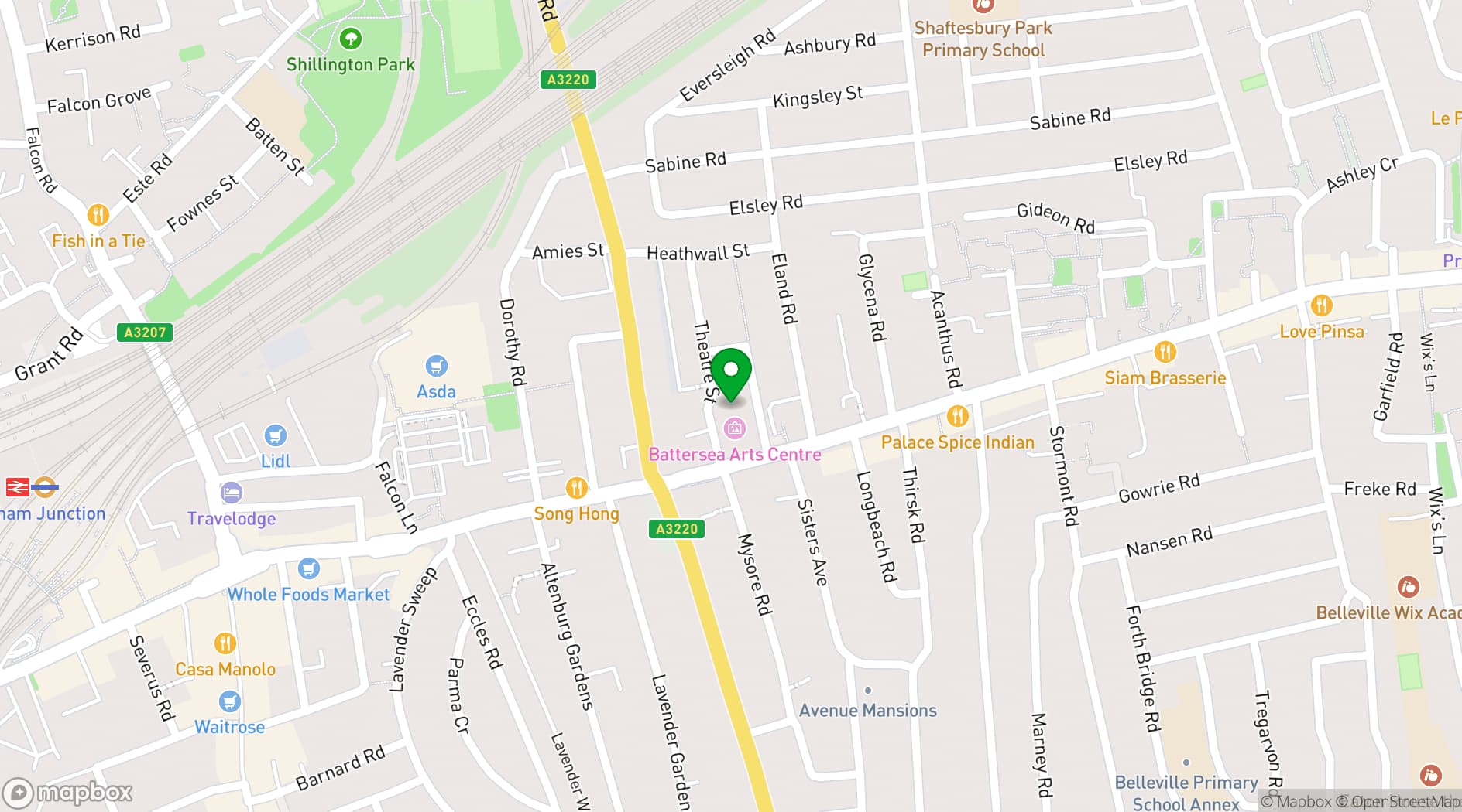 Map showing Battersea Arts Centre