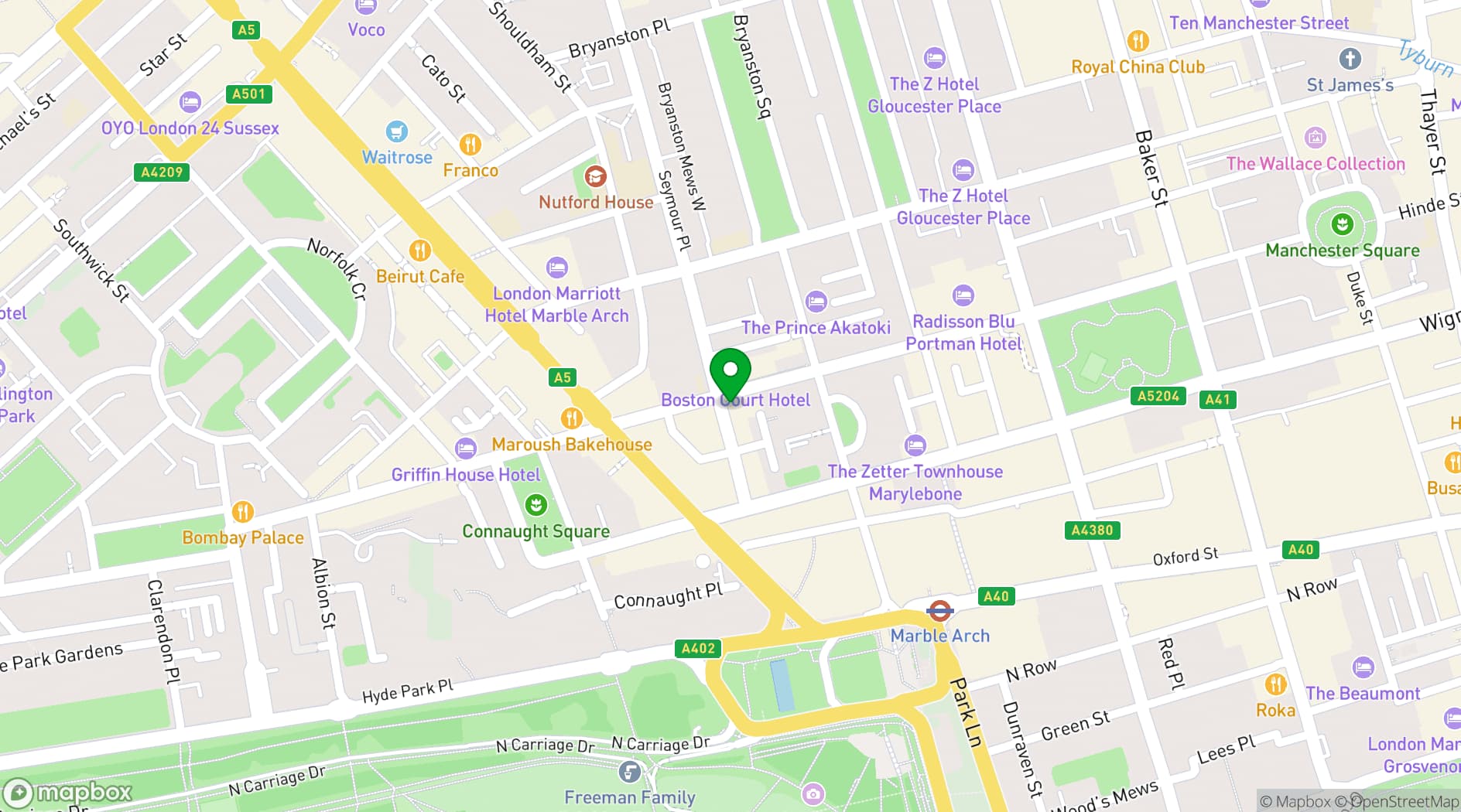 Map showing The Portman, Marylebone