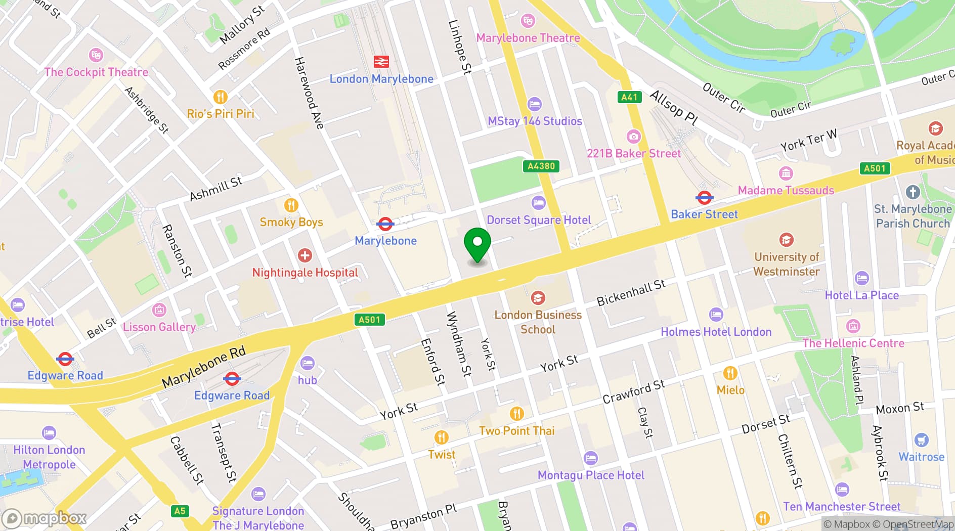Map showing The Bomb Factory Art Foundation
