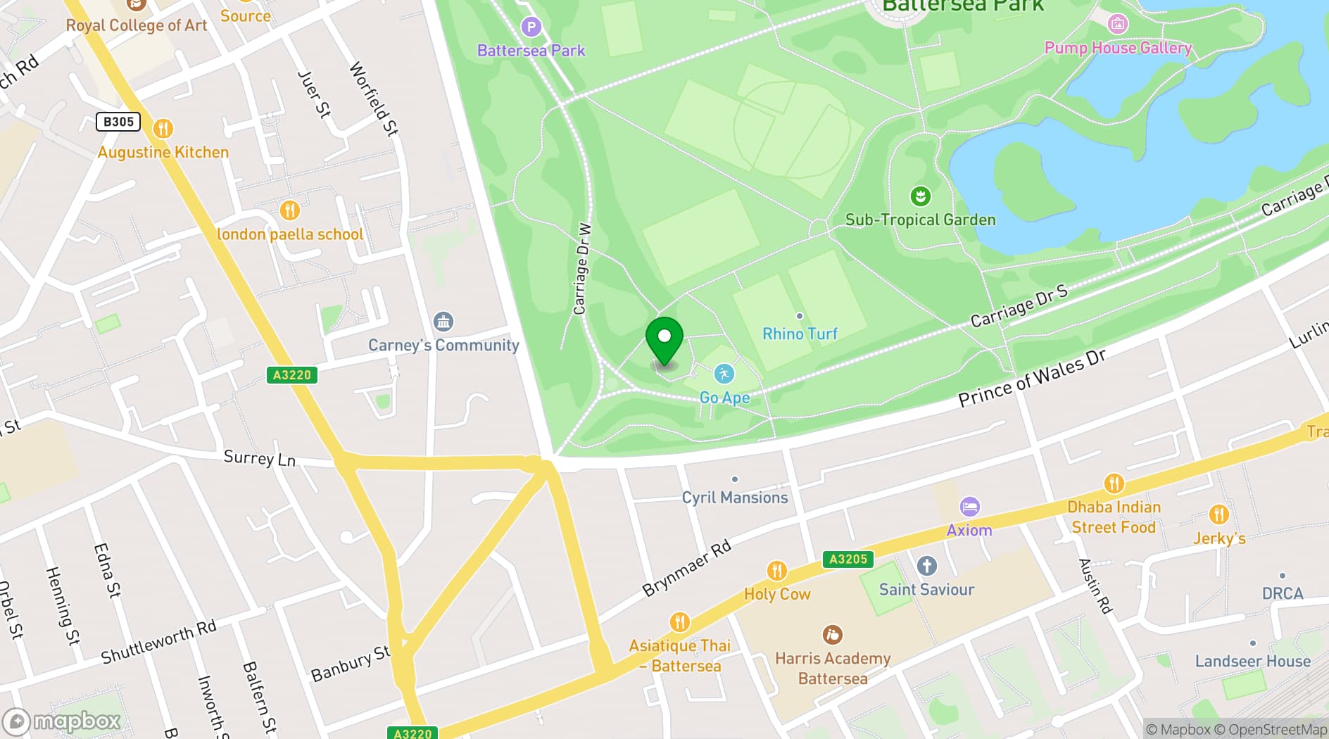 Map showing Go Ape - Battersea