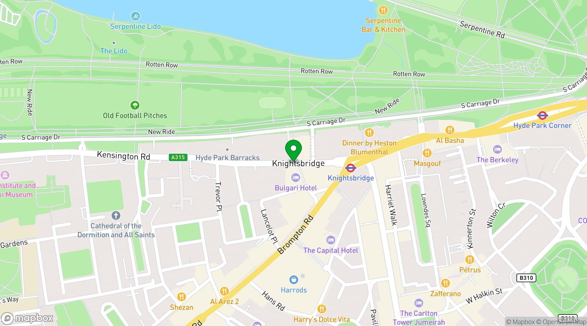 Map showing Bulgari Hotel, London