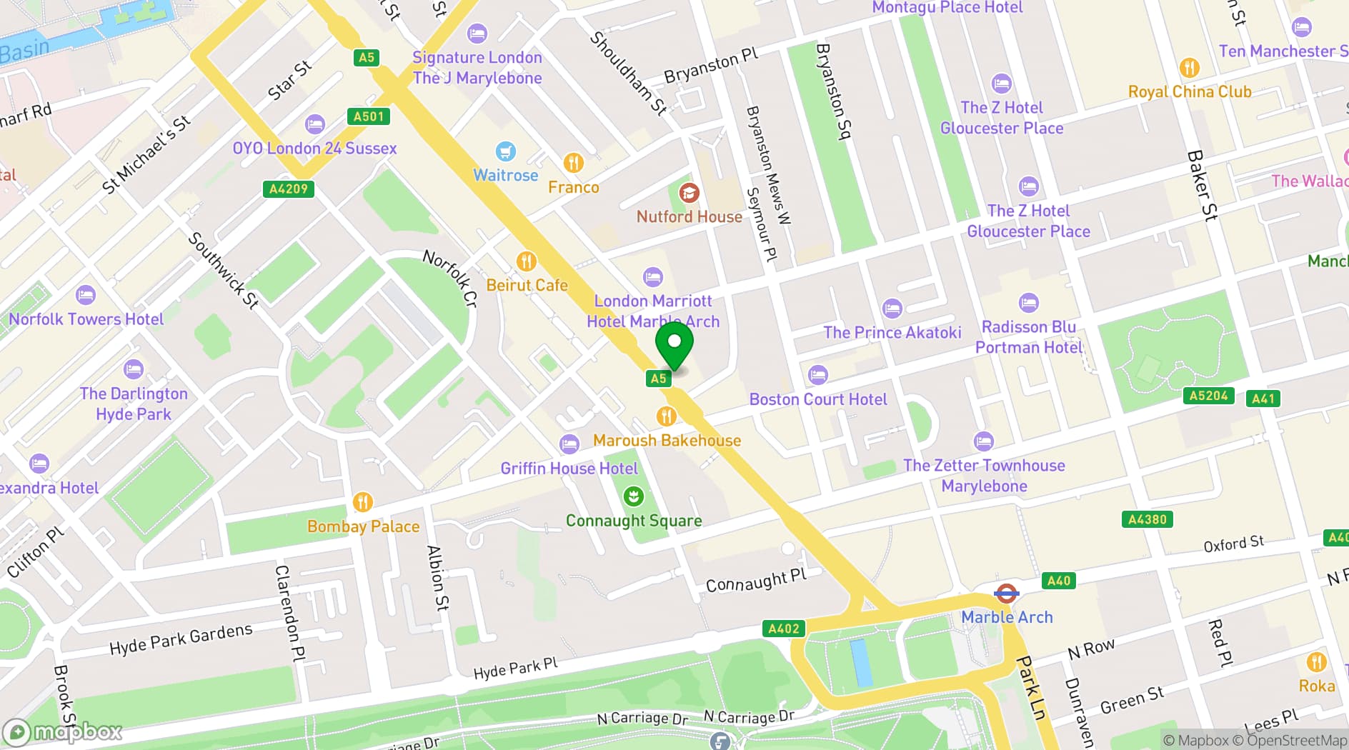 Map showing etc.venues Marble Arch