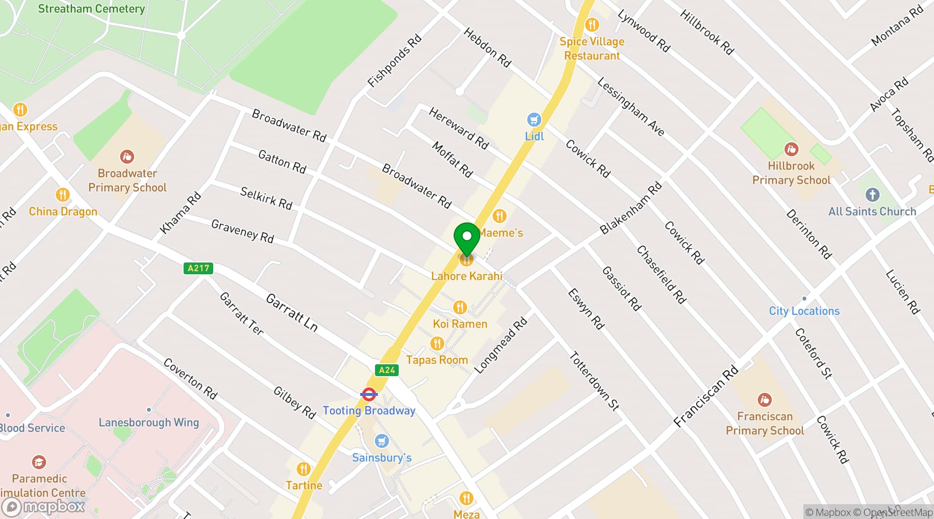 Map showing Lahore Karahi