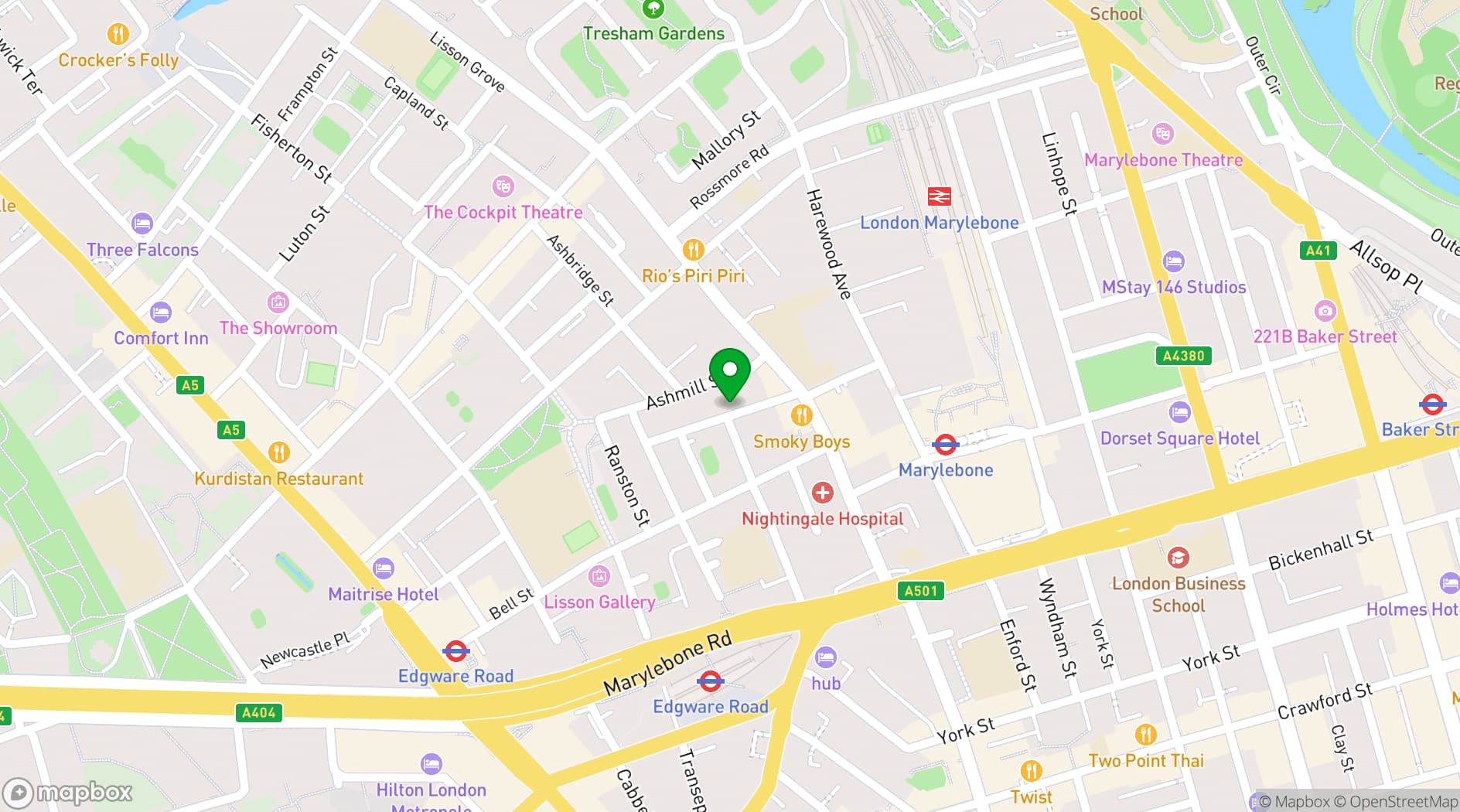 Map showing The Perseverance Marylebone