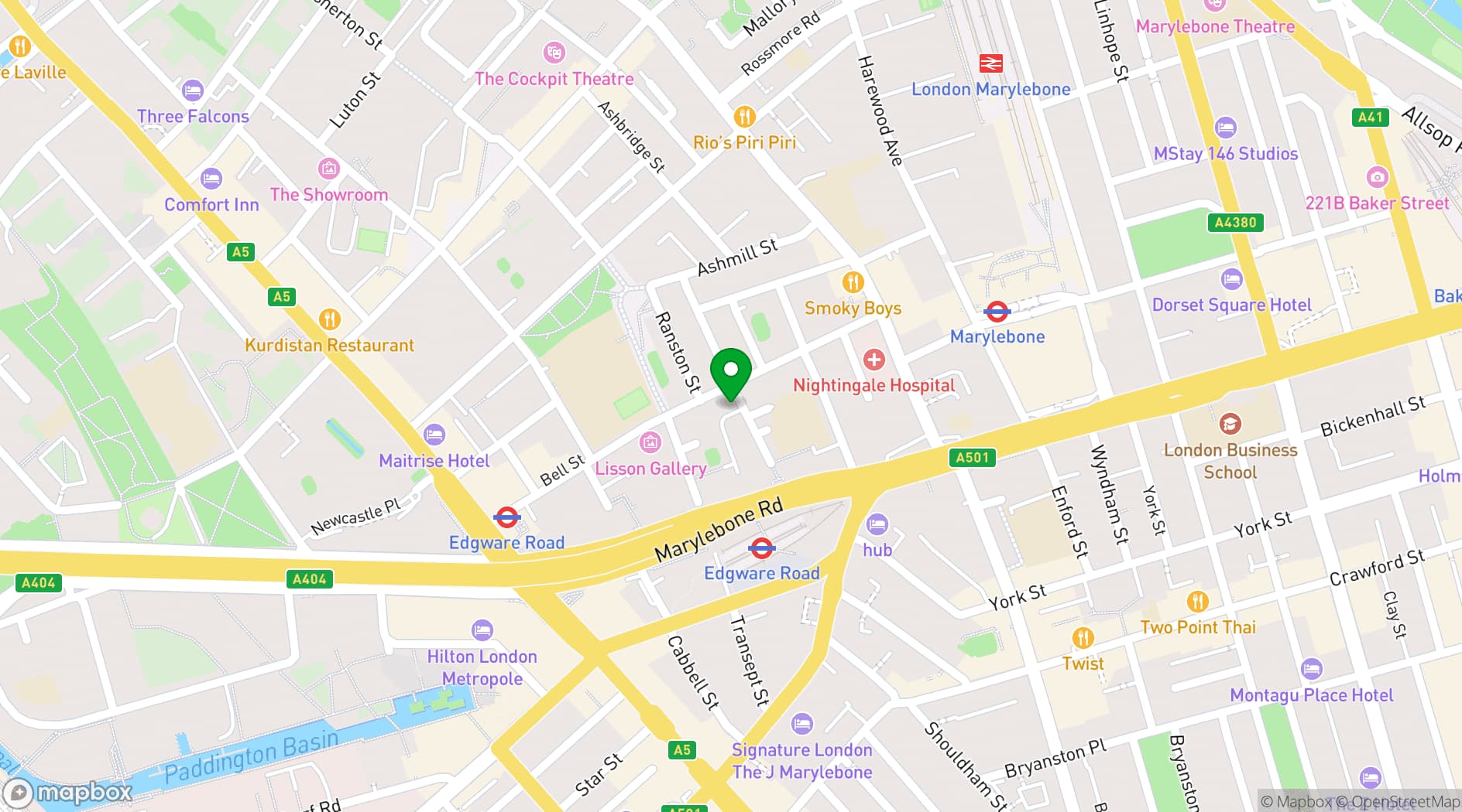 Map showing SPACE in Marylebone