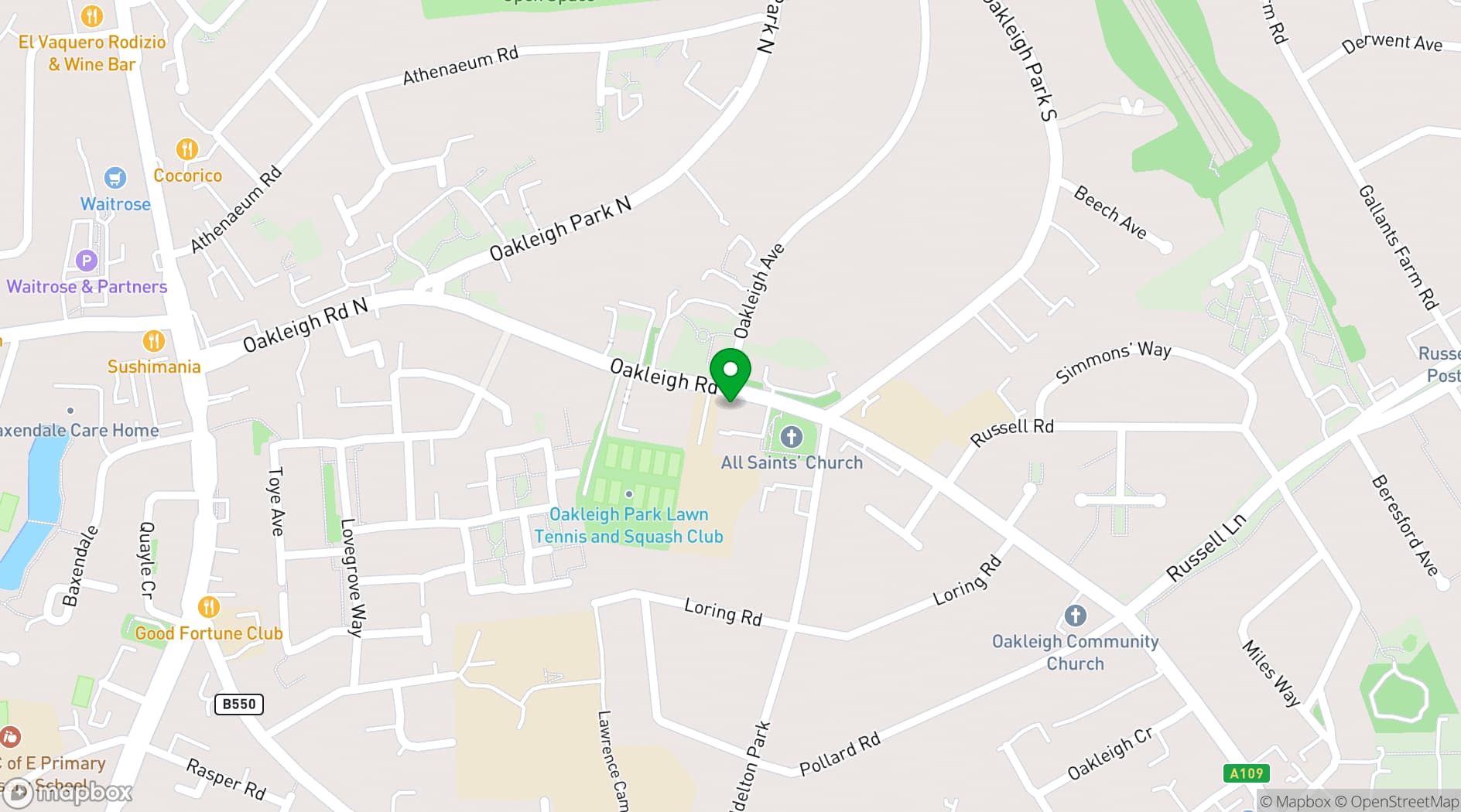 Map showing Sha'arei Tsedek North London Reform Synagogue