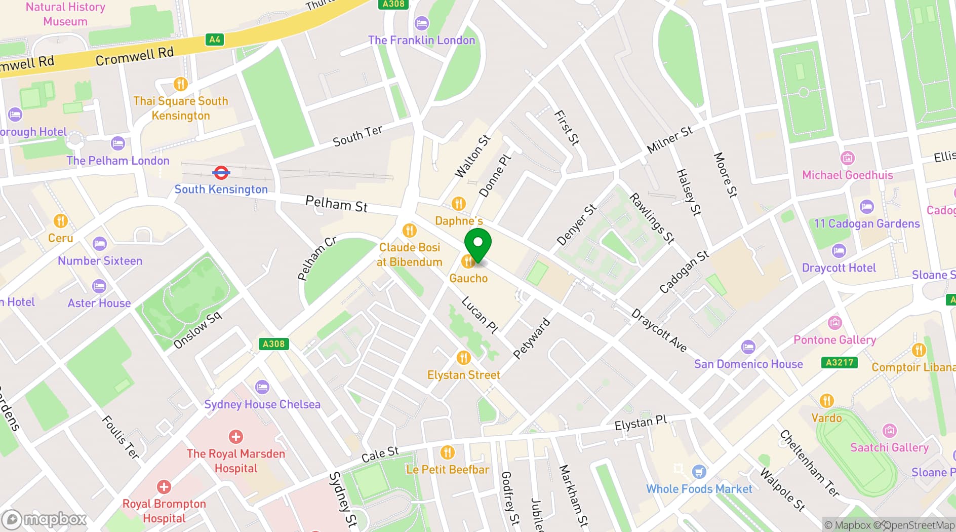 Map showing Sloane Avenue (Gaucho)