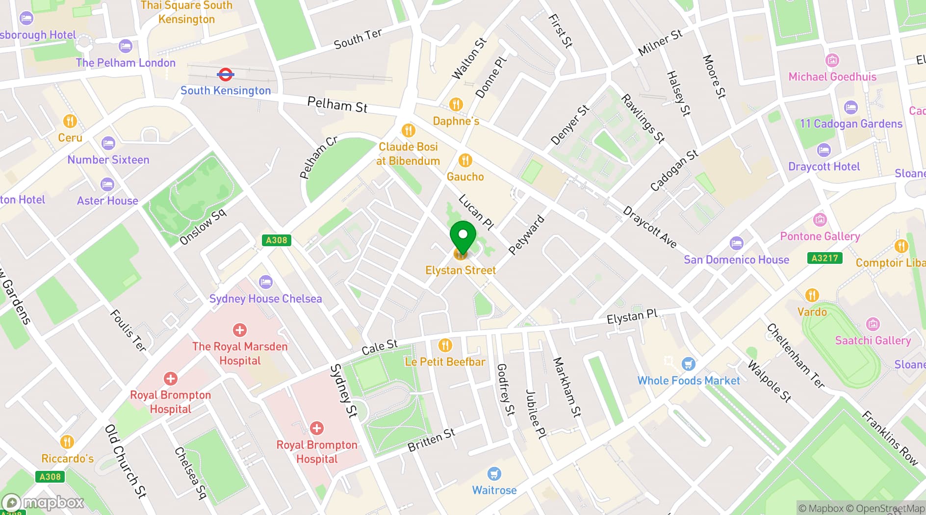 Map showing Elystan Street