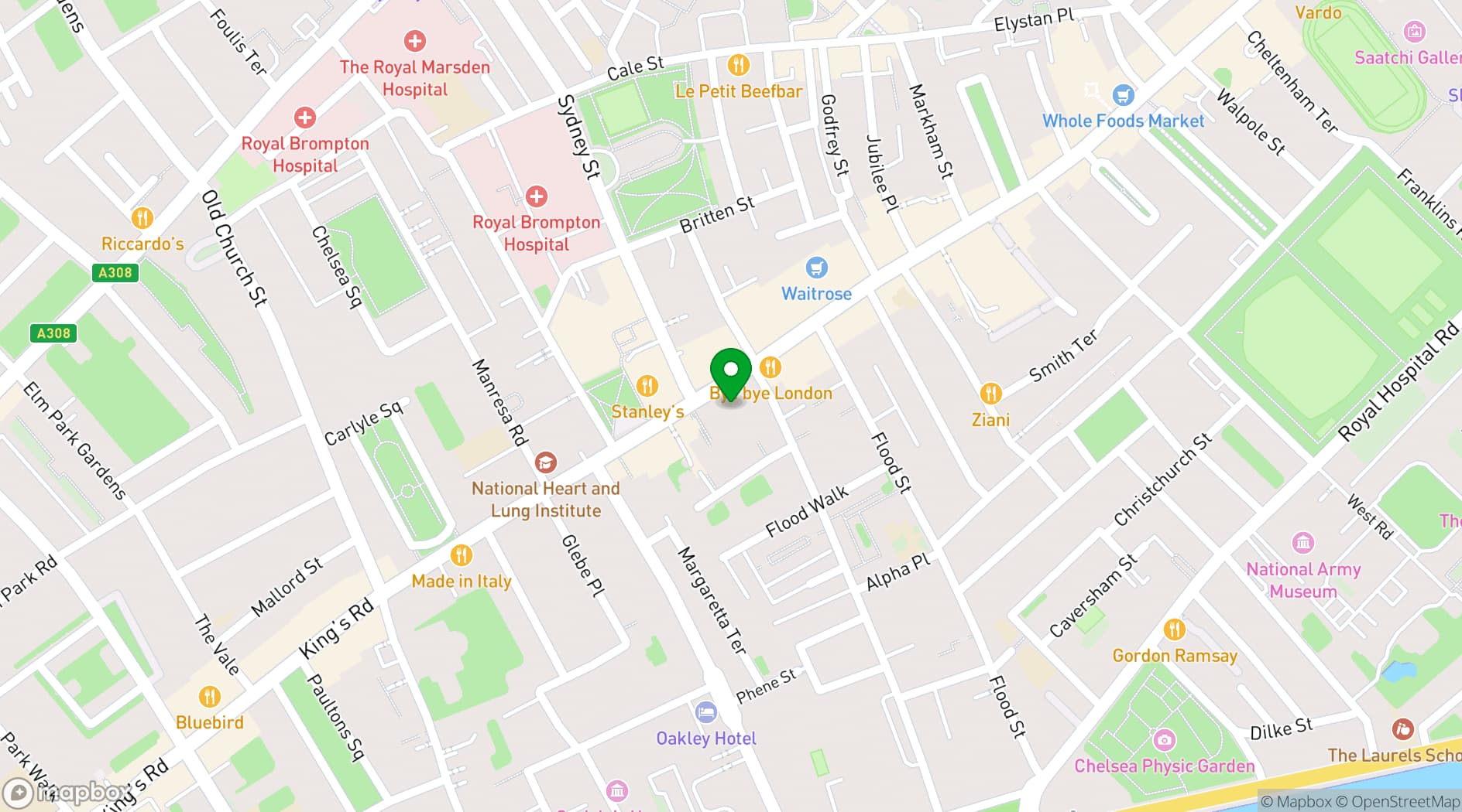 Map showing Chelsea Old Town Hall