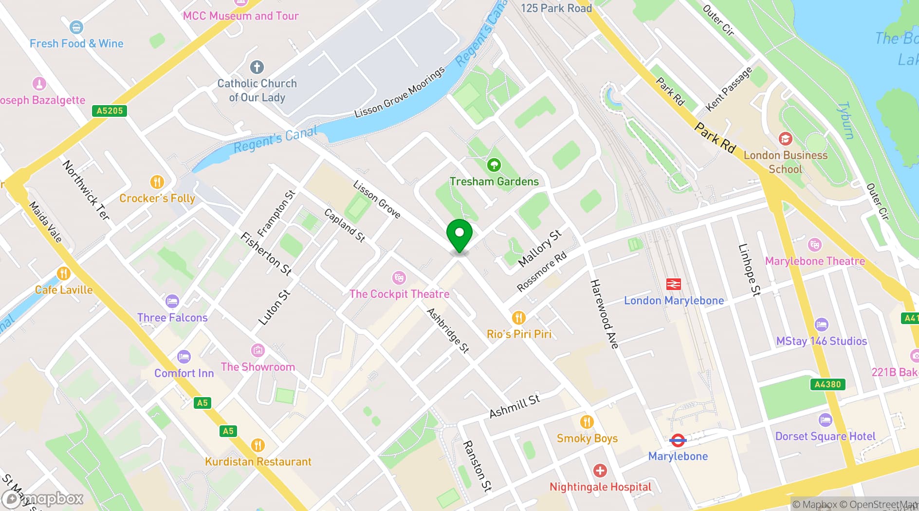 Map showing The Seashell of Lisson Grove