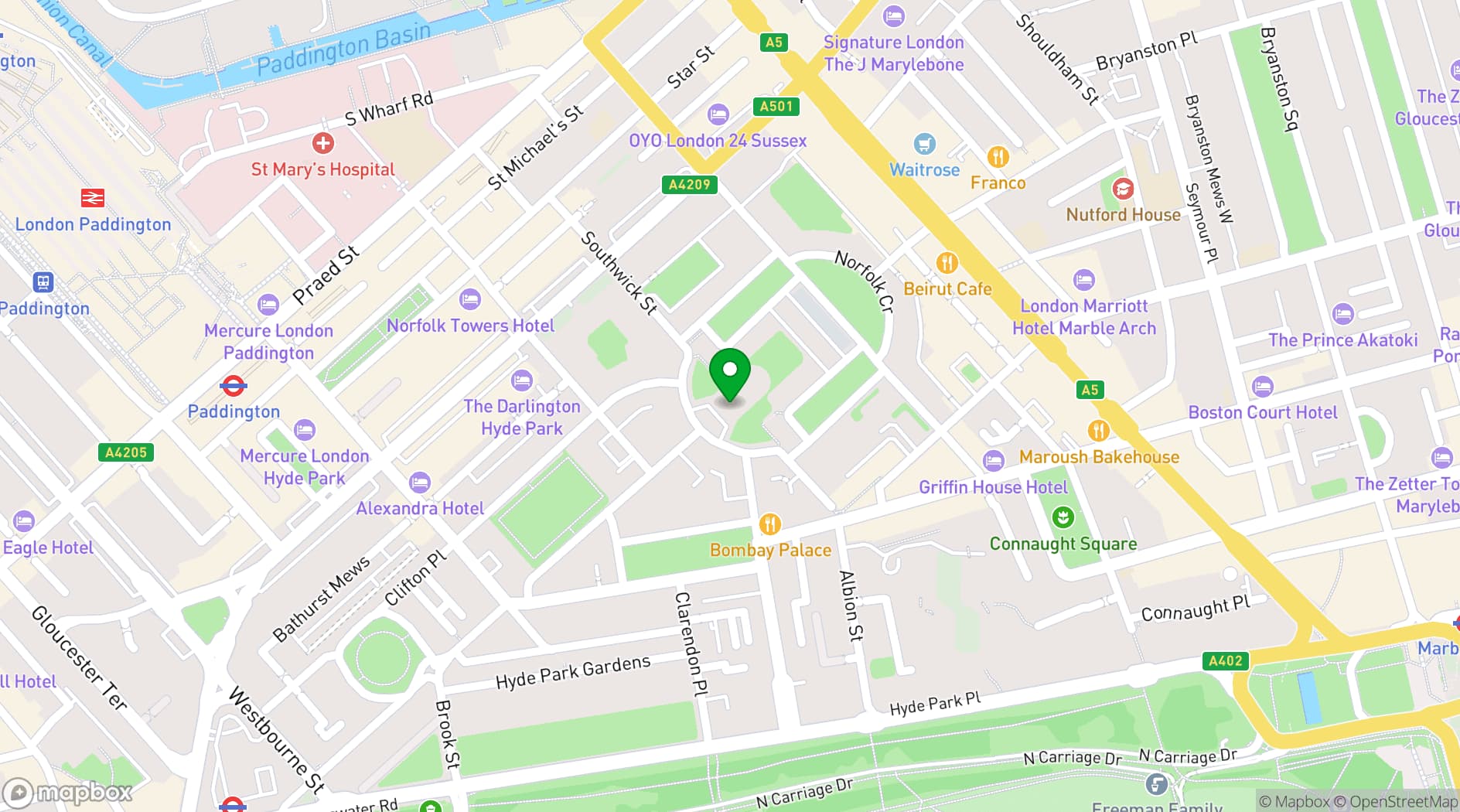 Map showing St John's Hyde Park