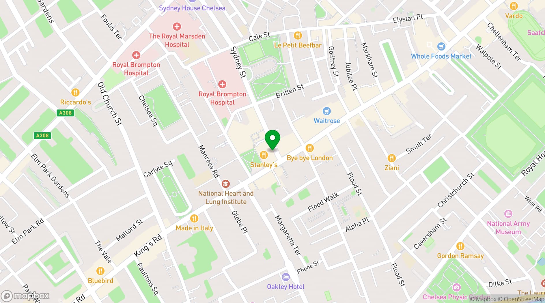 Map showing Stanley's Chelsea