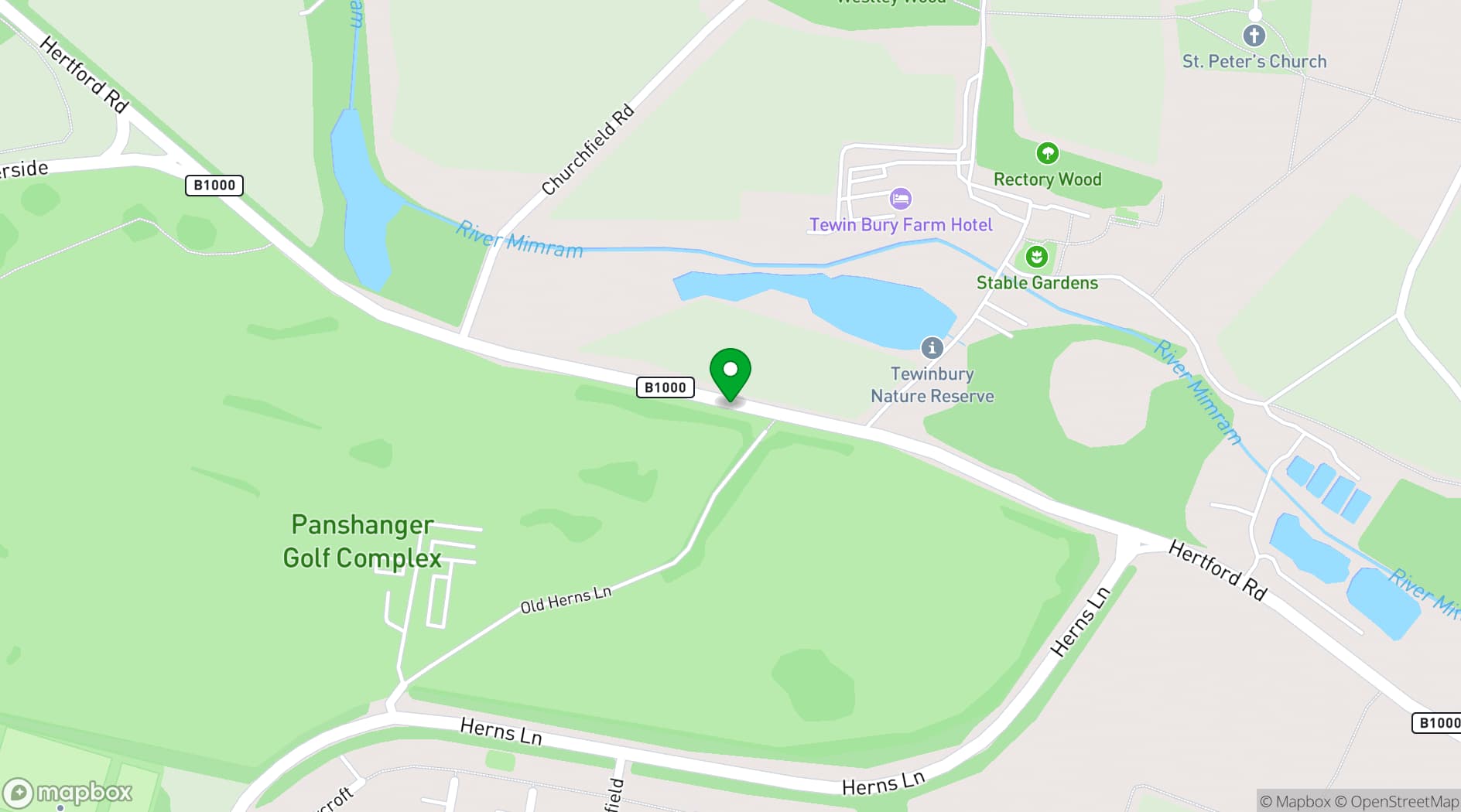 Map showing Tewin Bury Farm