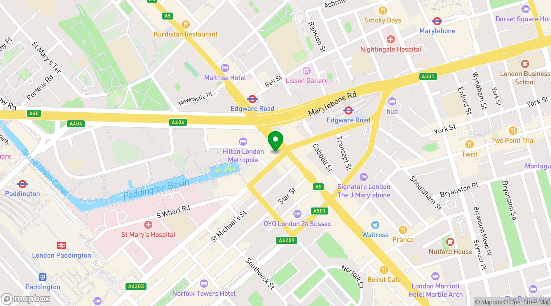 Map showing Hilton London Metropole