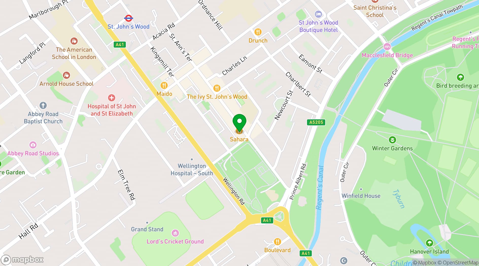 Map showing Cinder St John's Wood