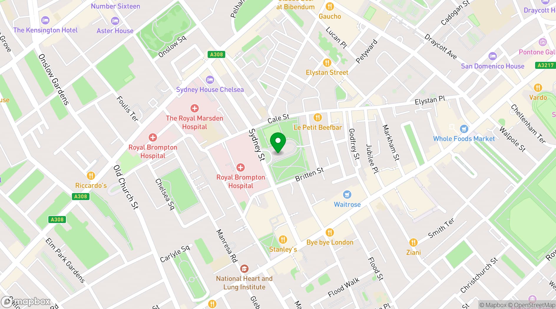 Map showing St Luke's Church, Chelsea