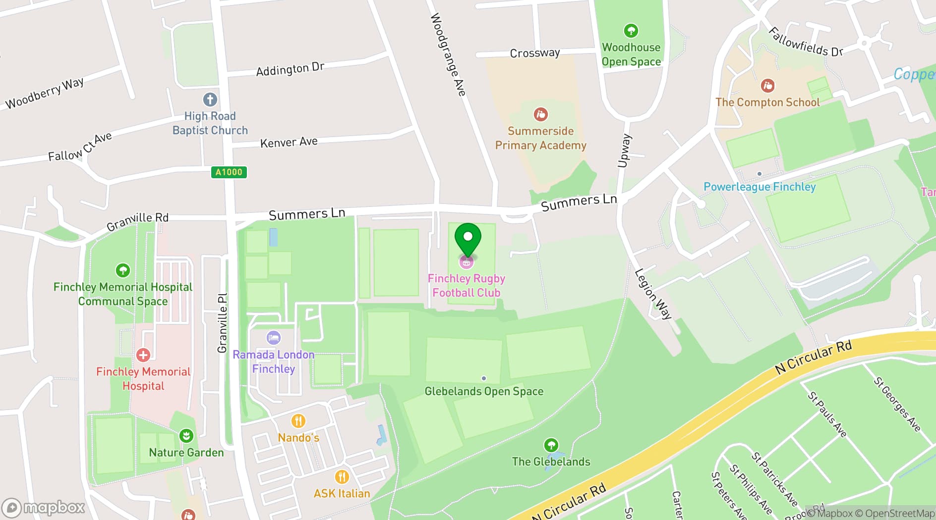 Map showing FINCHLEY RFC