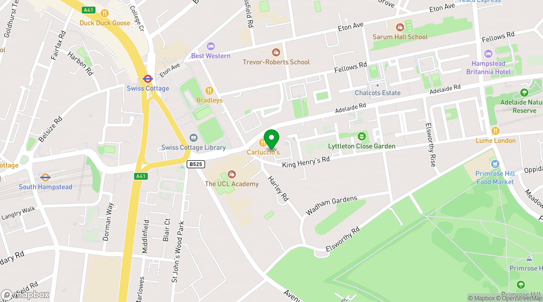 Map showing London Marriott Hotel Regents Park