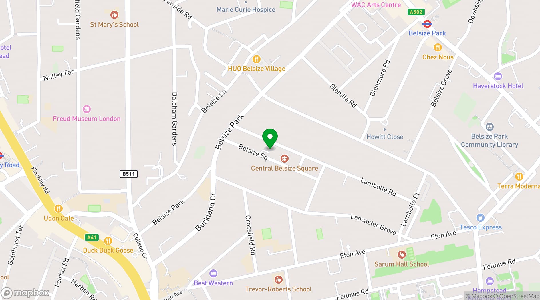 Map showing Belsize Square Synagogue