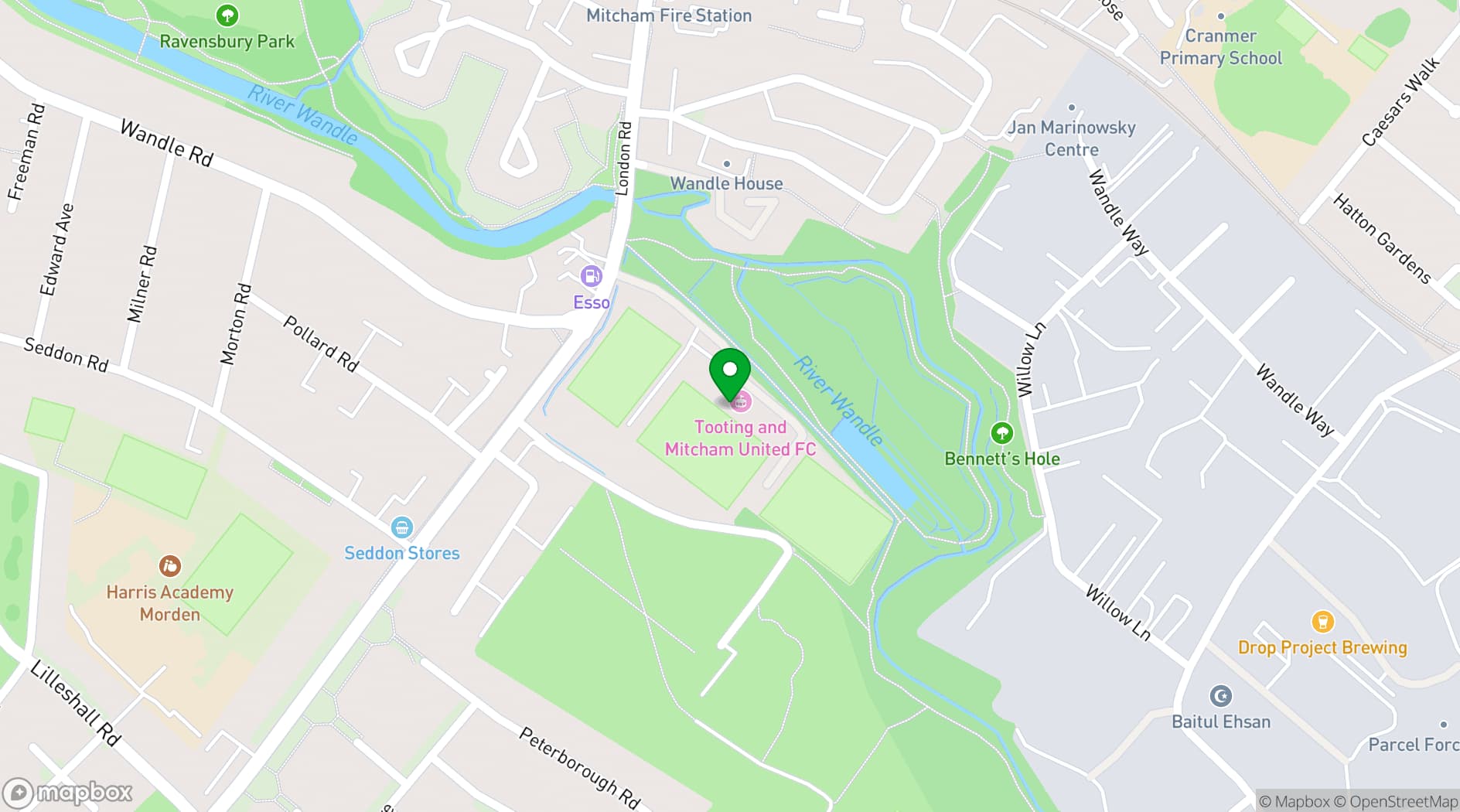 Map showing Tooting & Mitcham Community Sports Club