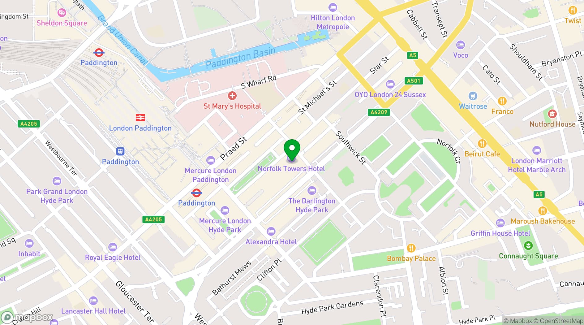 Map showing Norfolk Towers Paddington