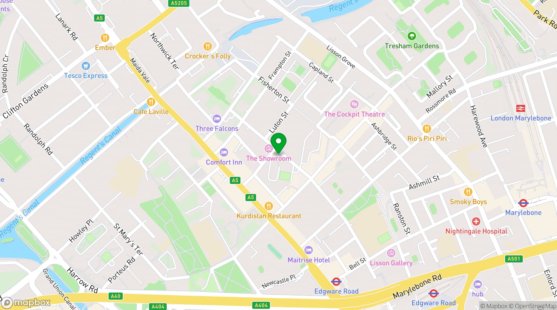 Map showing The Showroom