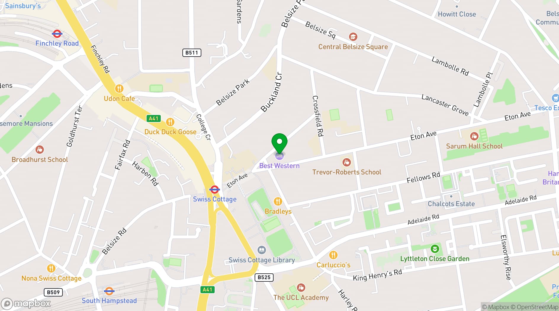 Map showing Best Western Swiss Cottage Hotel