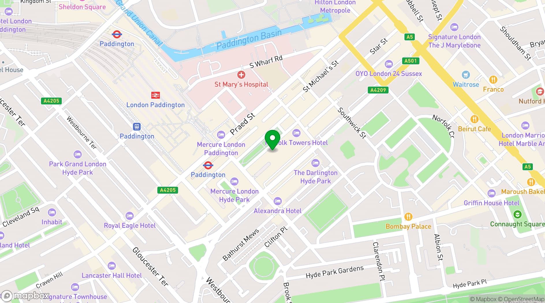 Map showing Grand Hotel Bellevue London