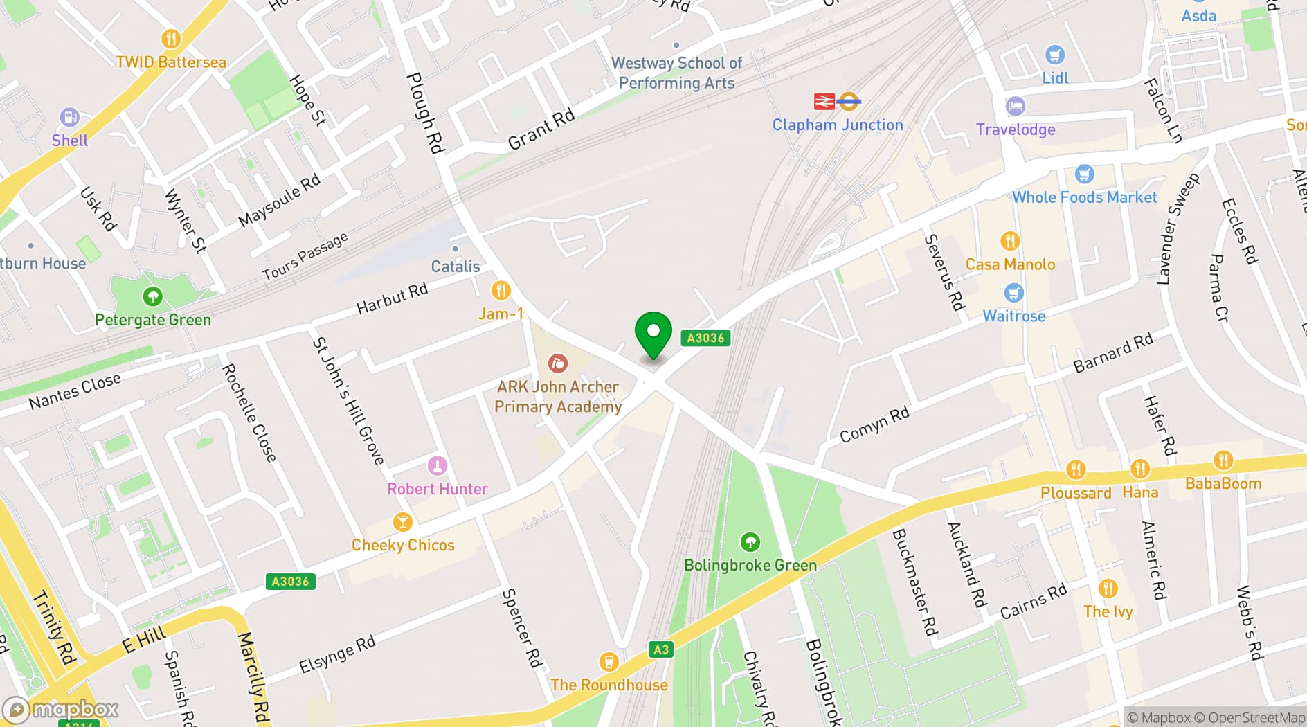 Map showing Beautiful Fitness and Reformer Pilates studio moments from Clapham Junction