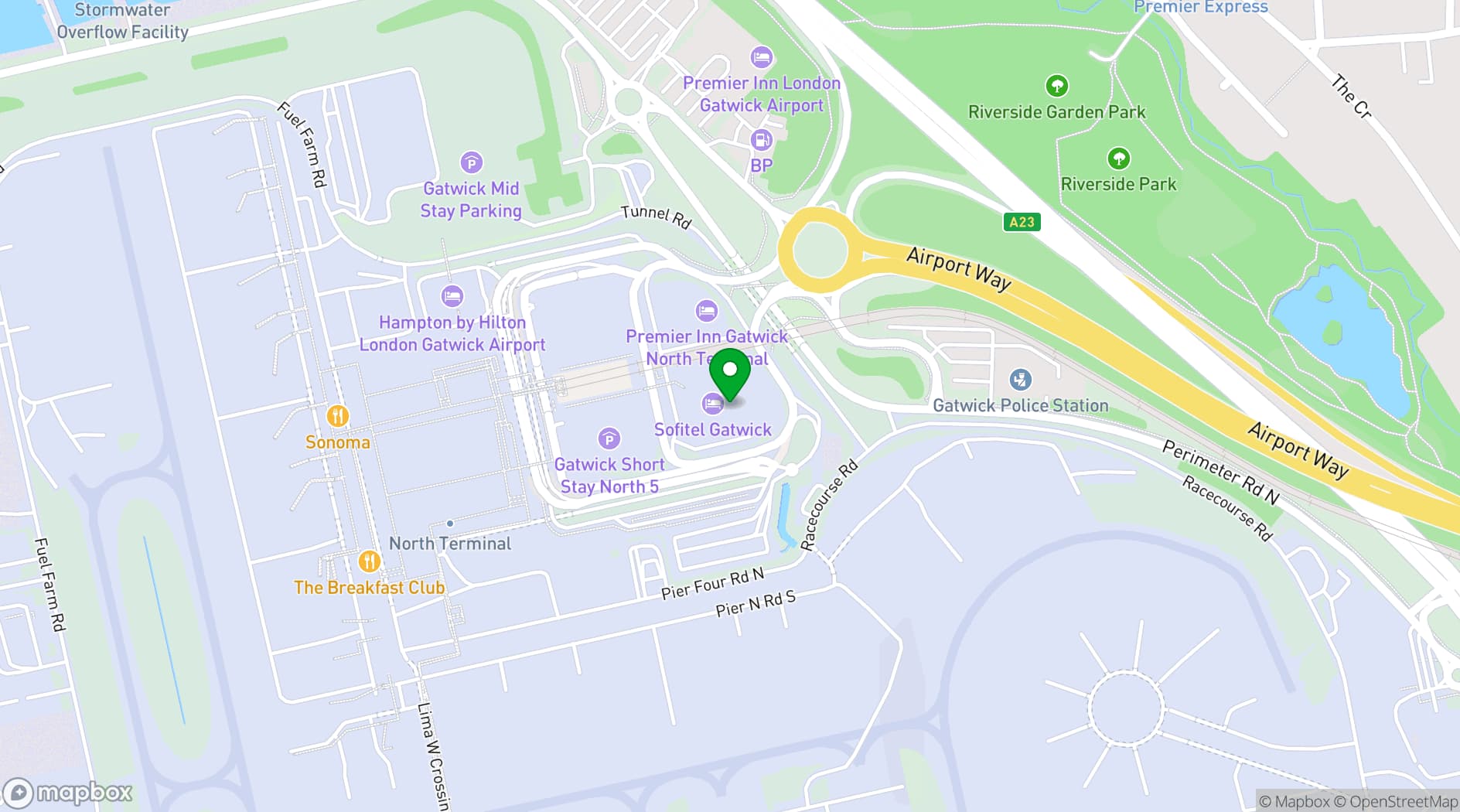 Map showing Sofitel London Gatwick
