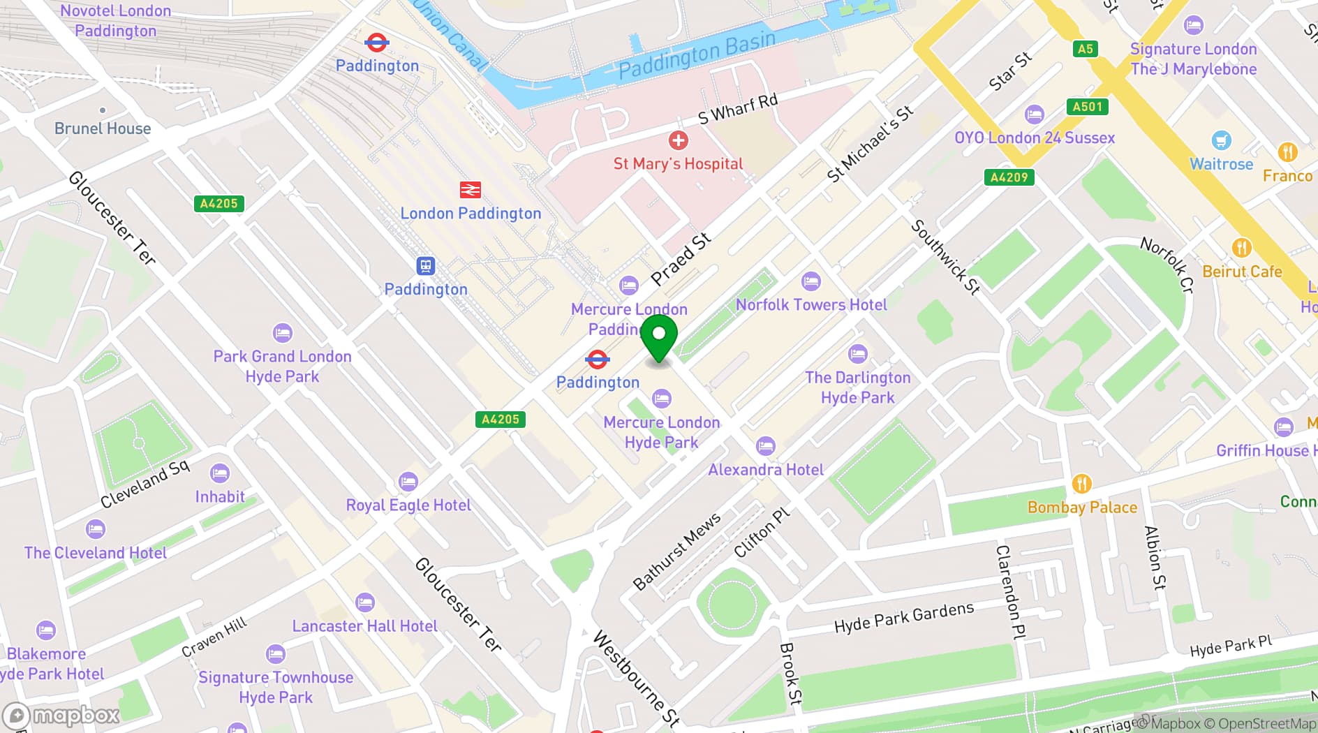 Map showing Hotel Indigo London paddington