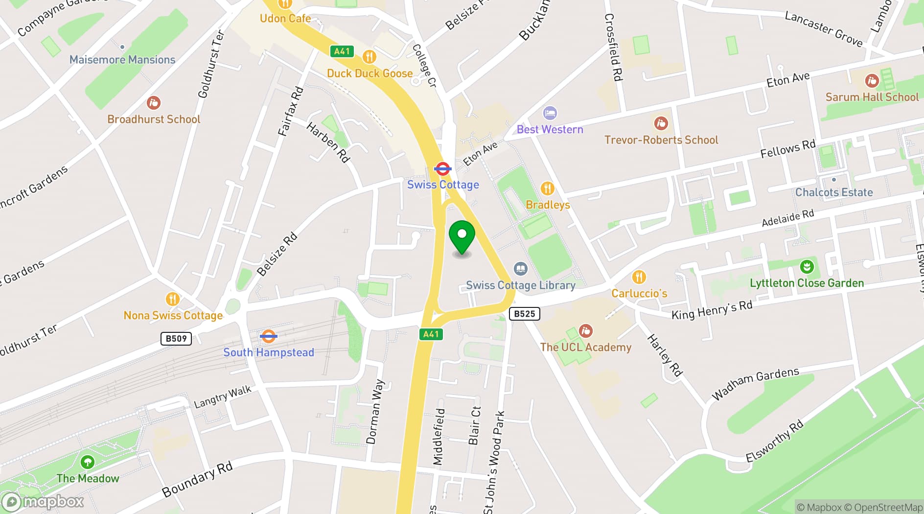 Map showing ODEON LUXE Swiss Cottage