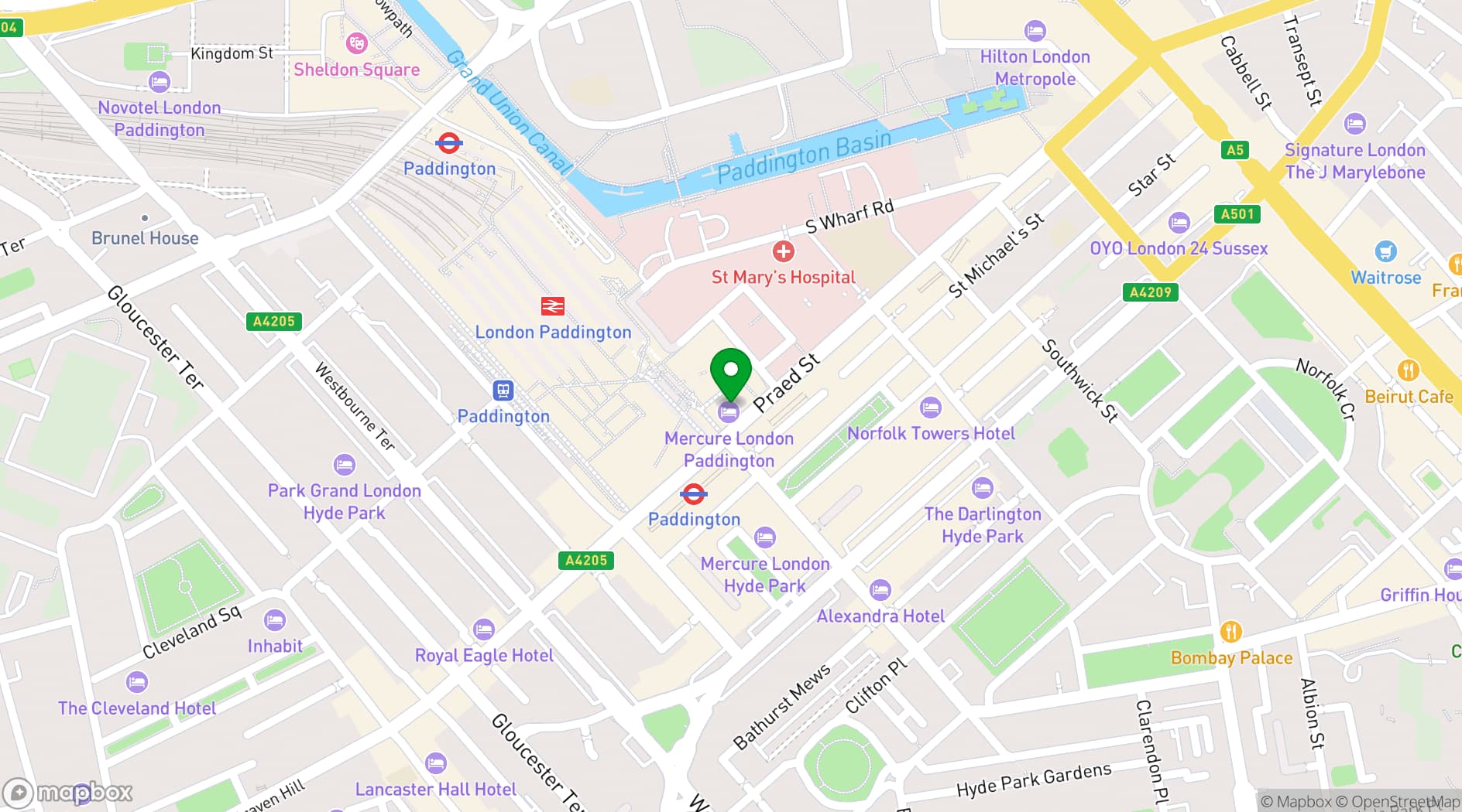 Map showing Mercure London Paddington Hotel
