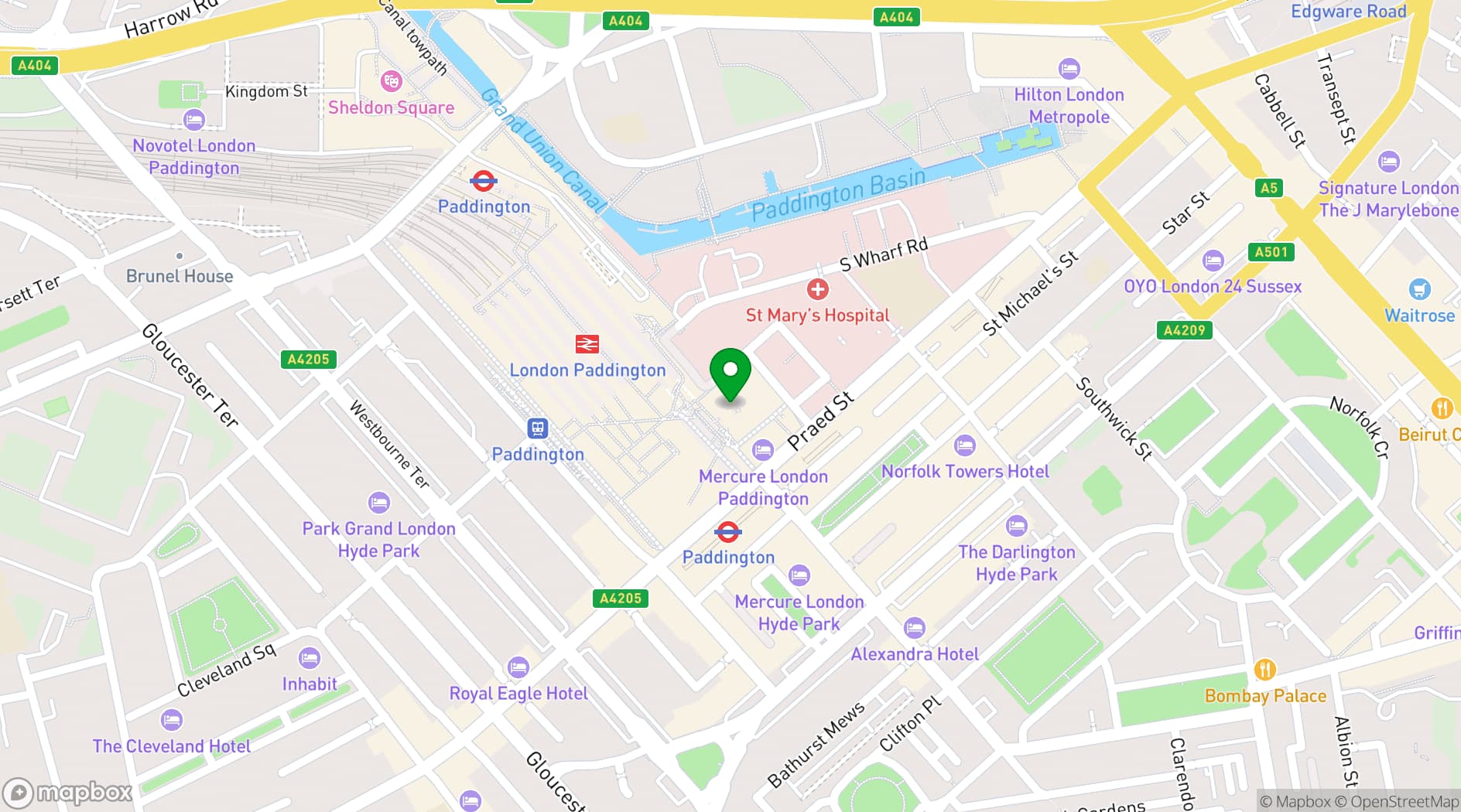 Map showing Market Halls Paddington