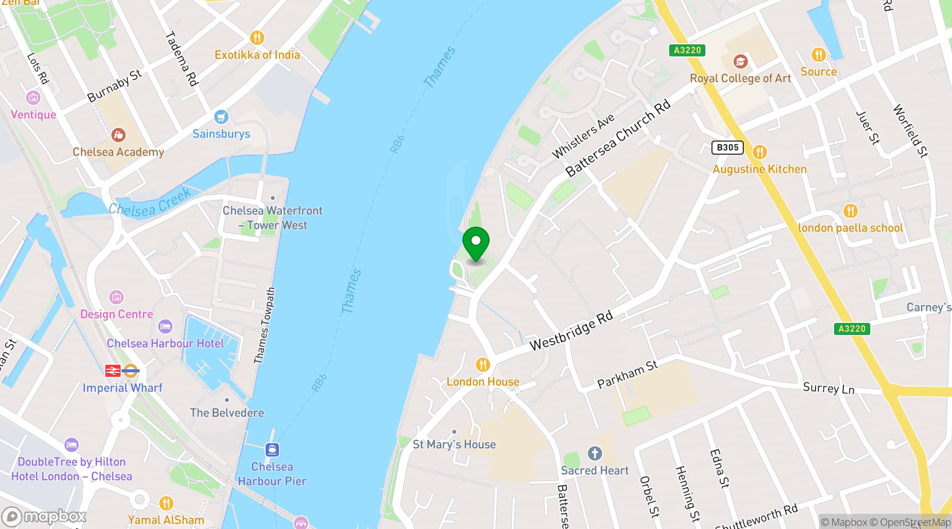 Map showing St Mary's Church, Battersea