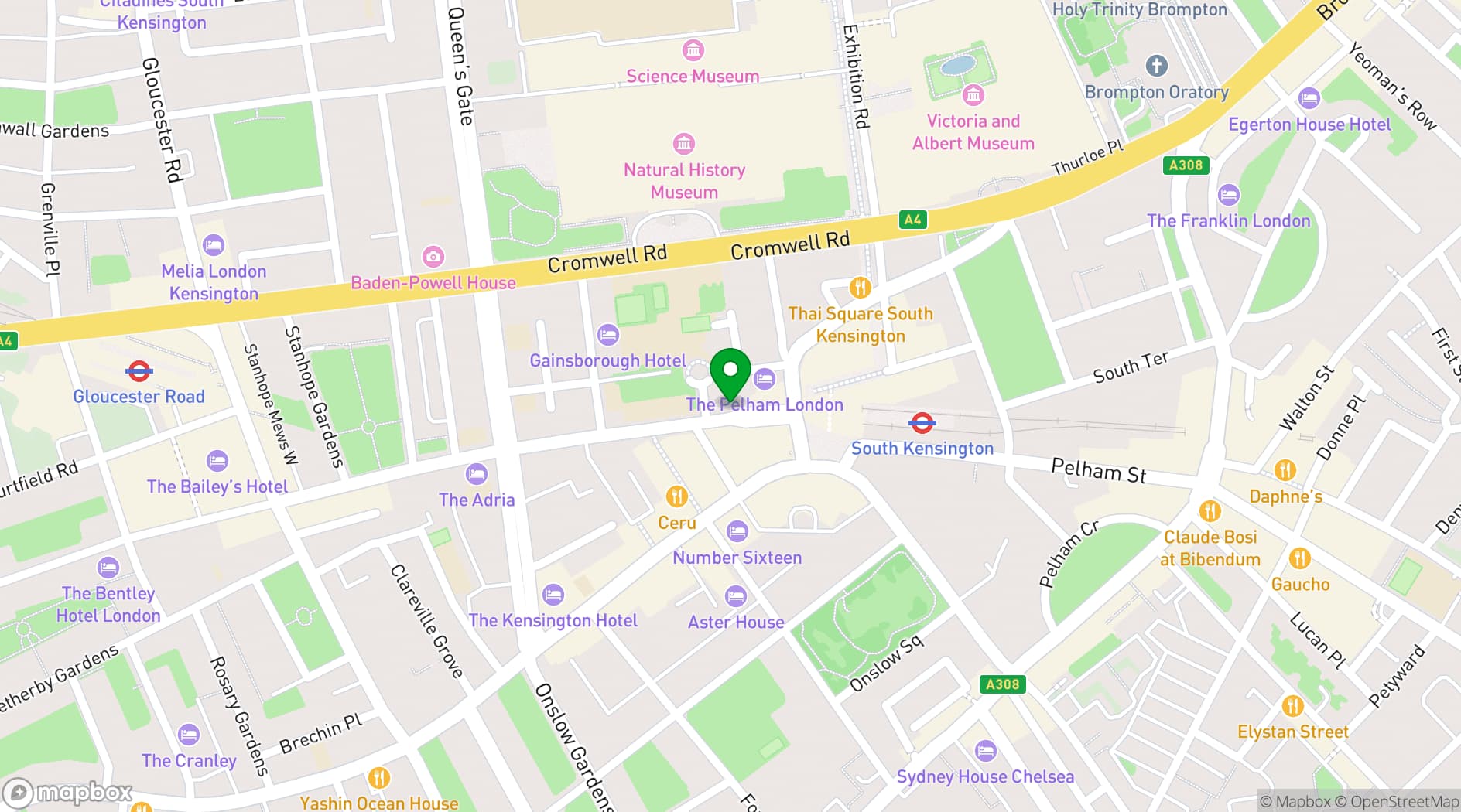 Map showing The Ampersand Hotel