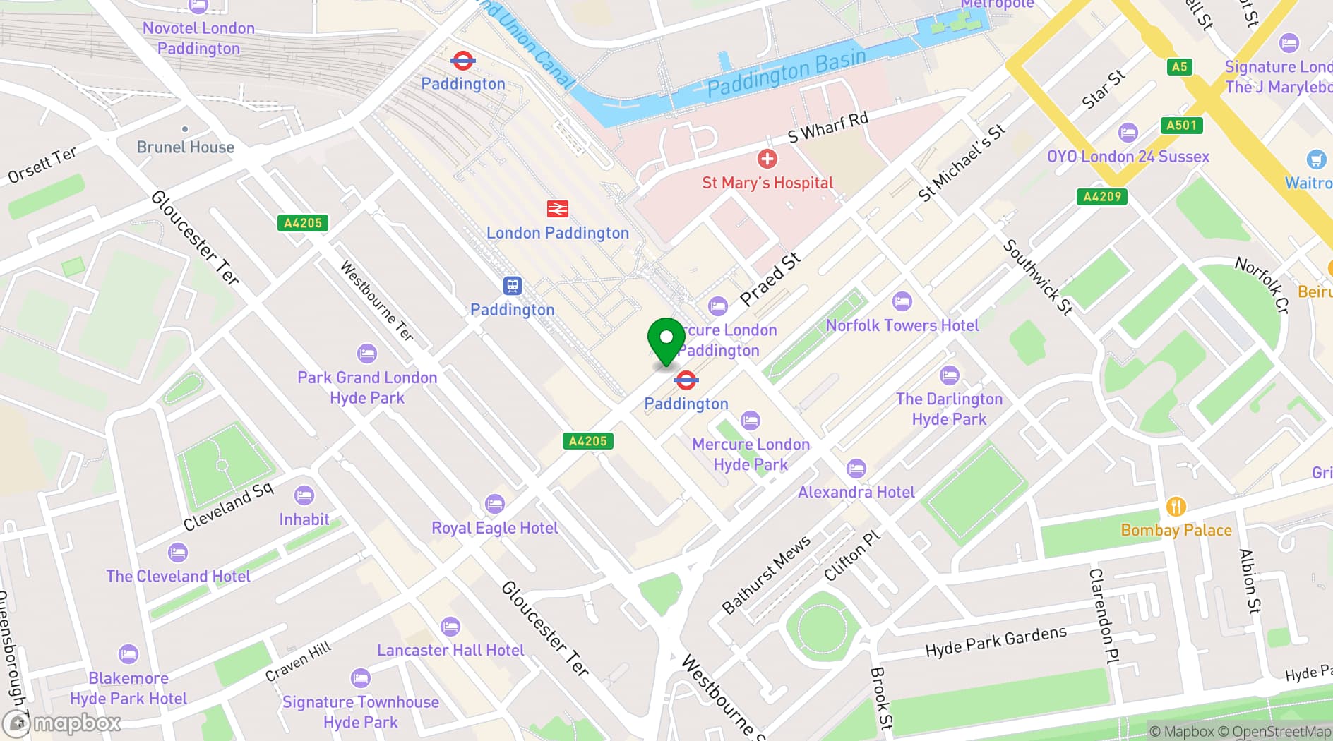 Map showing Hilton London Paddington