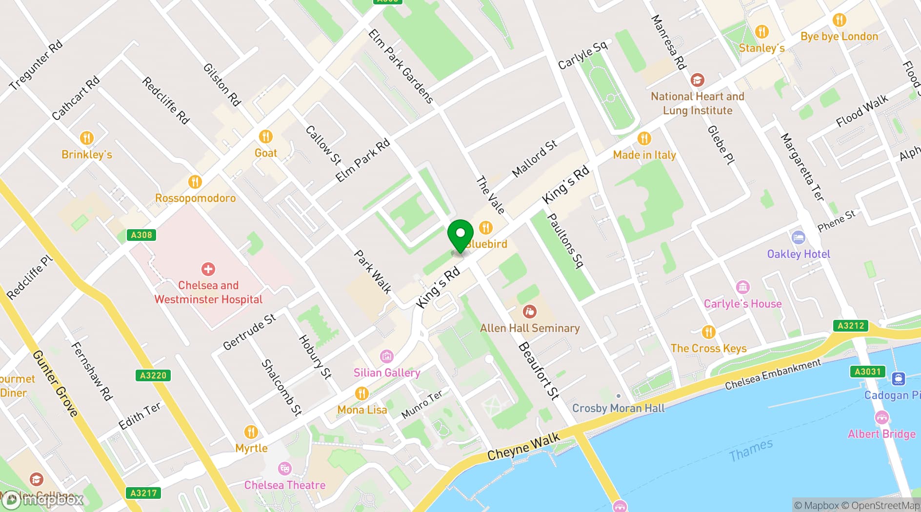 Map showing Alberts Private Members Club at Beaufort House Chelsea