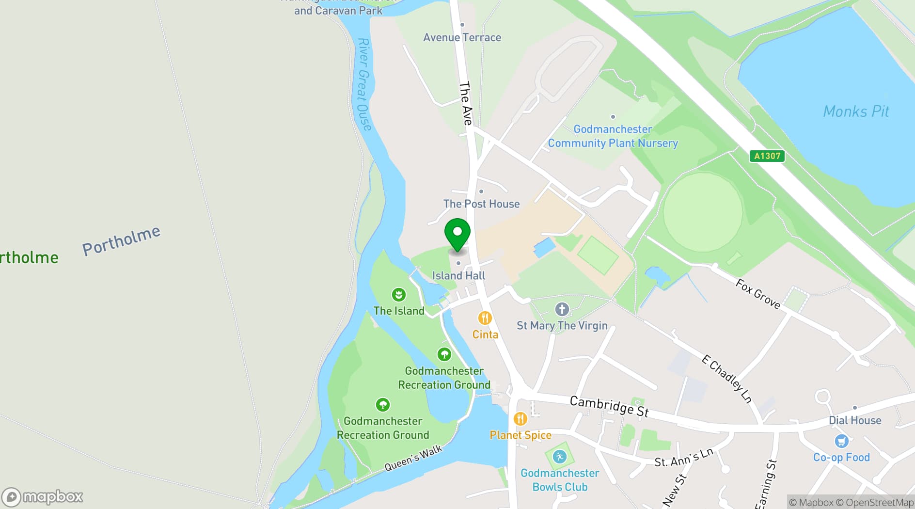 Map showing Island Hall